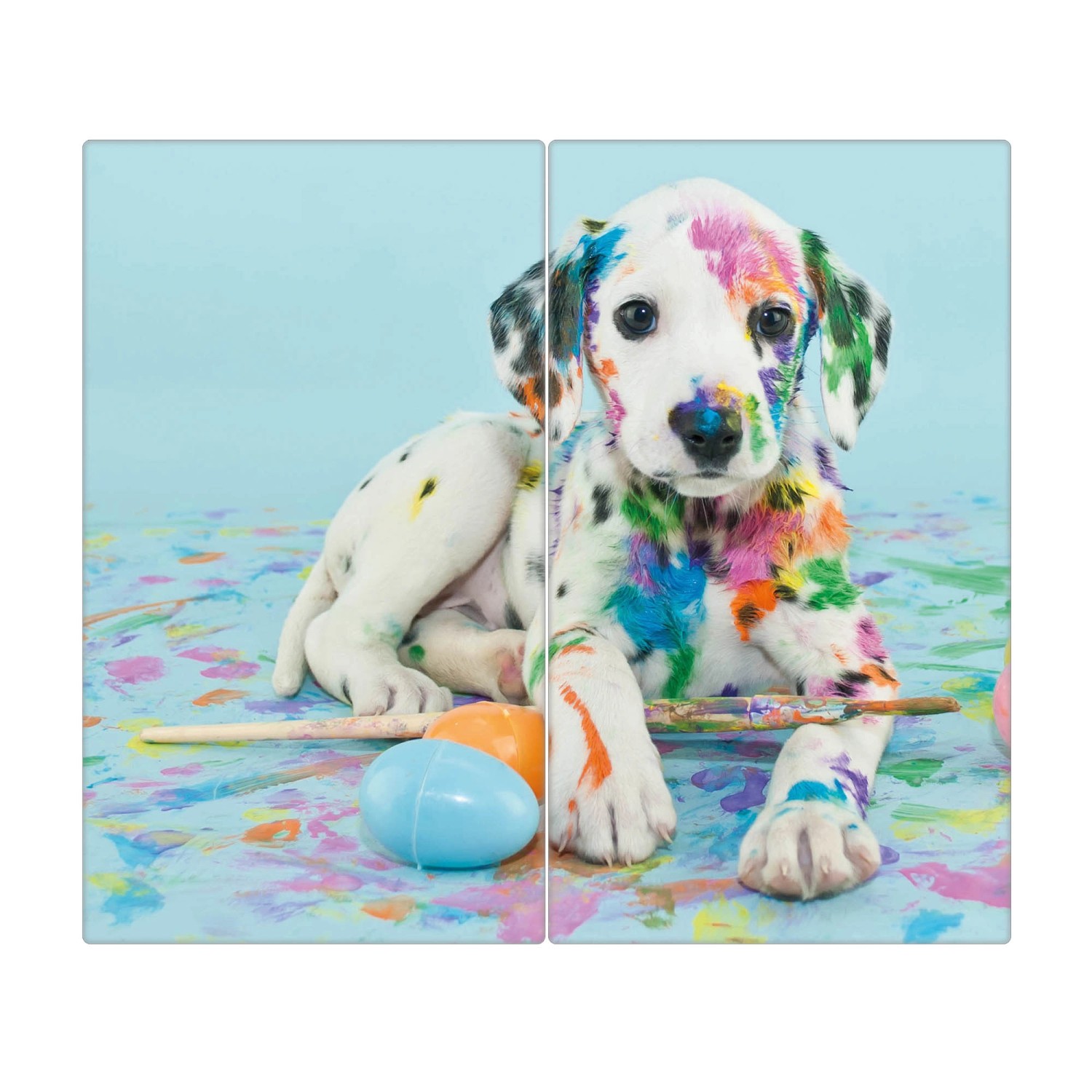 Banjado Herdabdeckplatte Glas 2 Teilig Je 30x52CM Schneidebrett Herdabdeckung Mit Motiv Bunter Dalmatiner