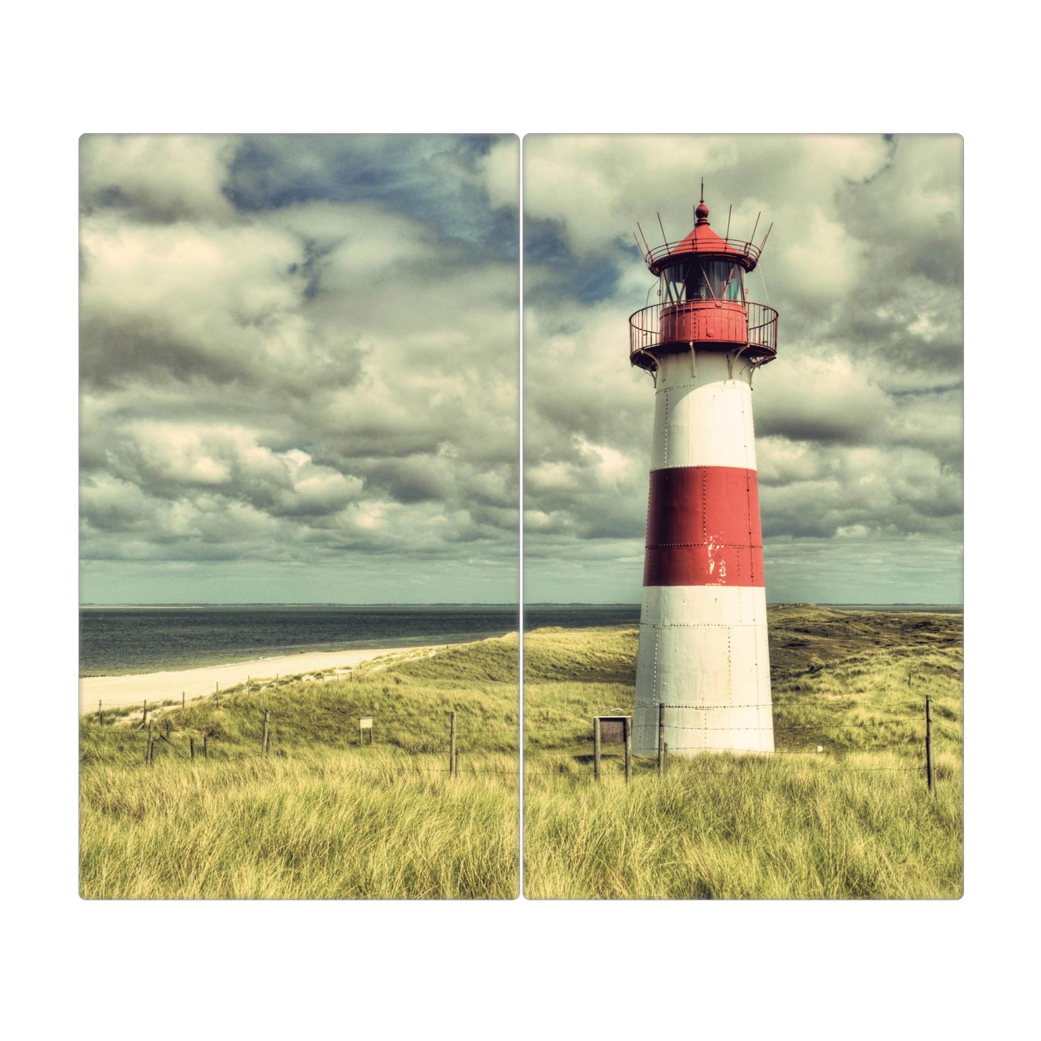 Banjado Herdabdeckplatte Glas 2 Teilig Je 30x52CM Schneidebrett Herdabdeckung Mit Motiv Leuchtturm Sylt