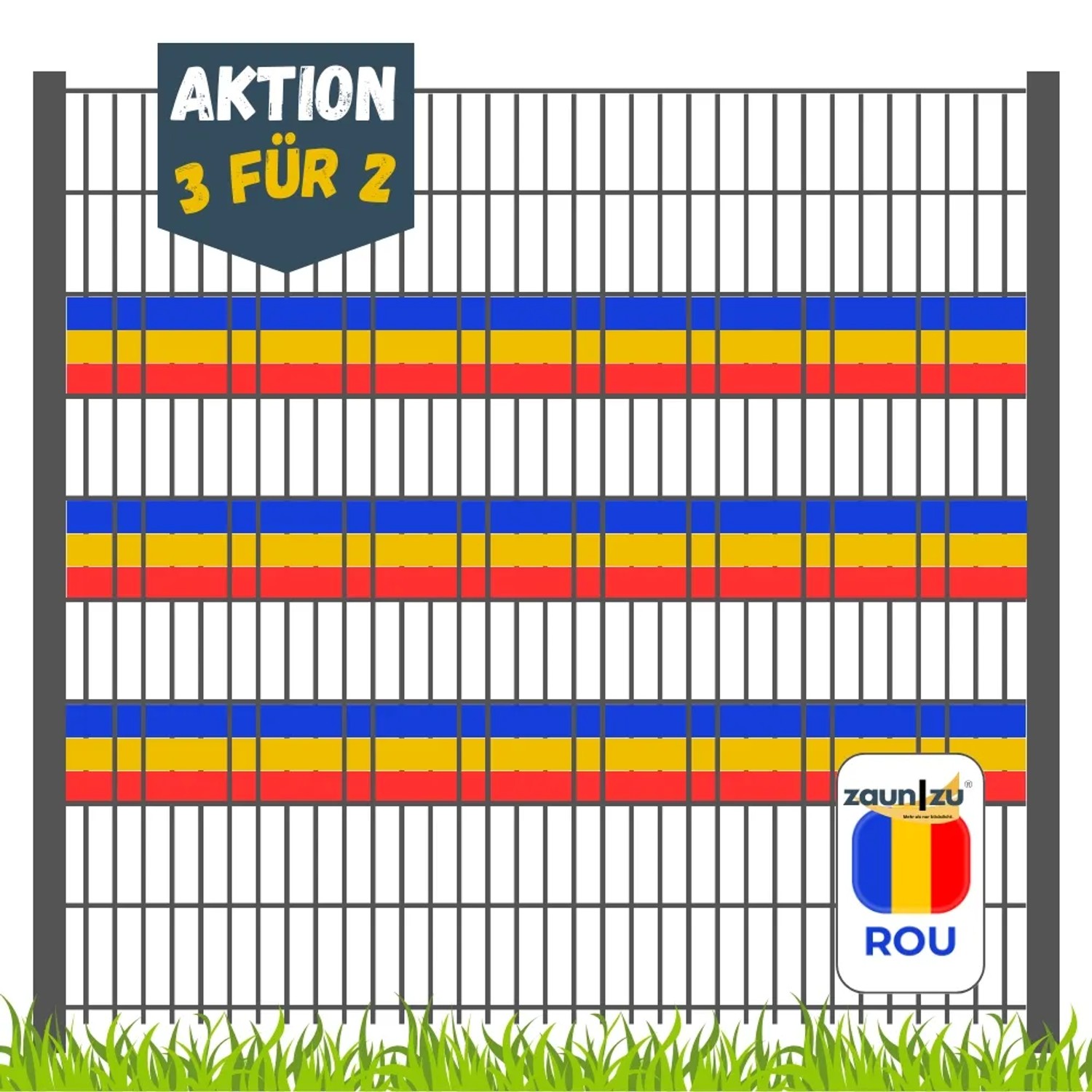 zaunzu Sichtschutz Fanartikel für Rumänien Doppelstabmatten Akzentstreifen 3 für 2