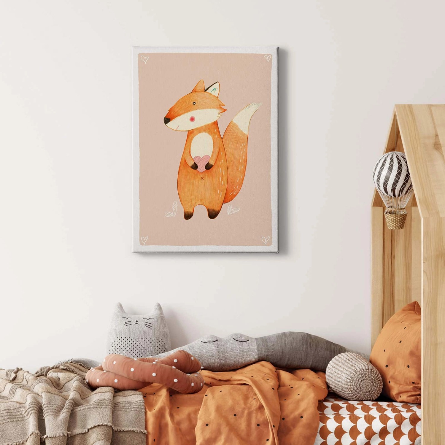 Bricoflor Zeichnung Von Fuchs Auf Leinwand Kinderzimmer Wandbild In Rosa Und Orange Tier Wandbild Ideal Für Mädchenzimmer Mit Waldtieren