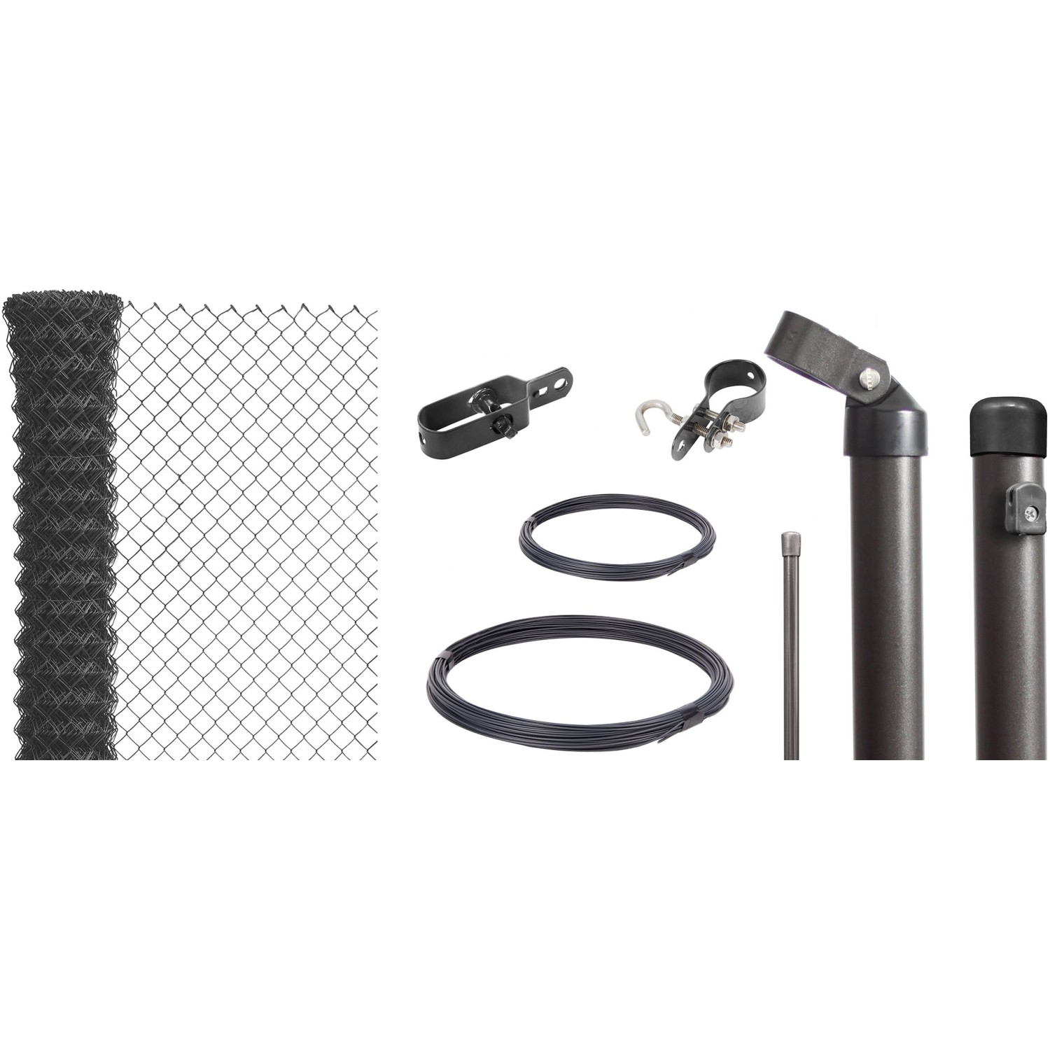 Maschendraht-Zaun-Set 80 cm Hoch 15 m Länge Anthrazit-Metallic zum Einbetonieren