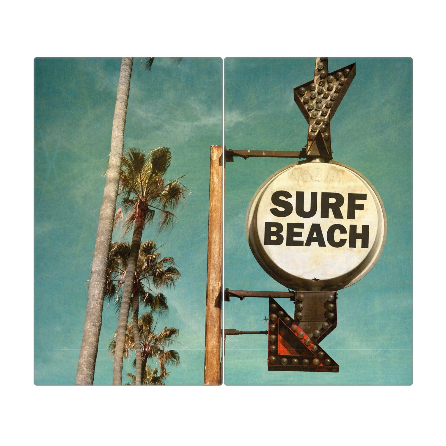 Banjado Herdabdeckplatte Glas 2 Teilig Je 30x52CM Schneidebrett Herdabdeckung Mit Motiv Surf Beach