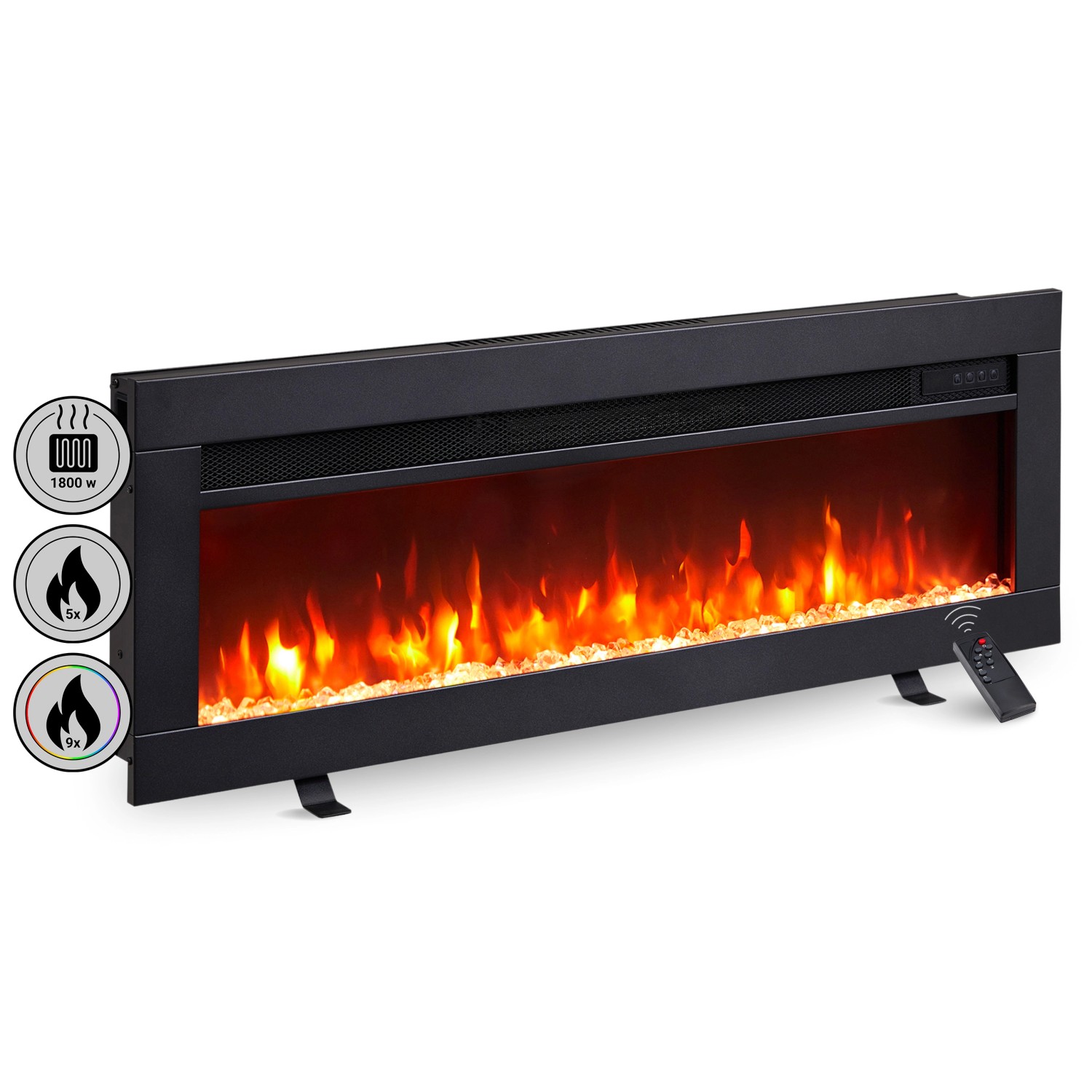 BALDERIA AG-36 Elektrokamin Wandkamin oder Einbaukamin Heizung 3D-Flammeneffekt Schwarz