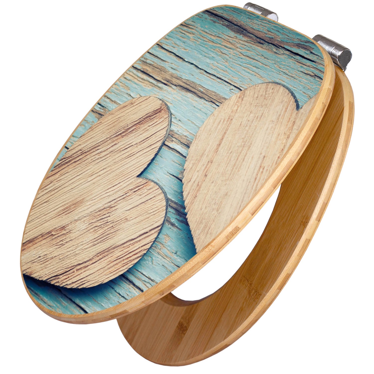 Banjado Design WC Sitz Bambus Holz Toilettendeckel Mit Absenkautomatik Klodeckel WC-Sitz Soft Close Mit Motiv Holz Herzen