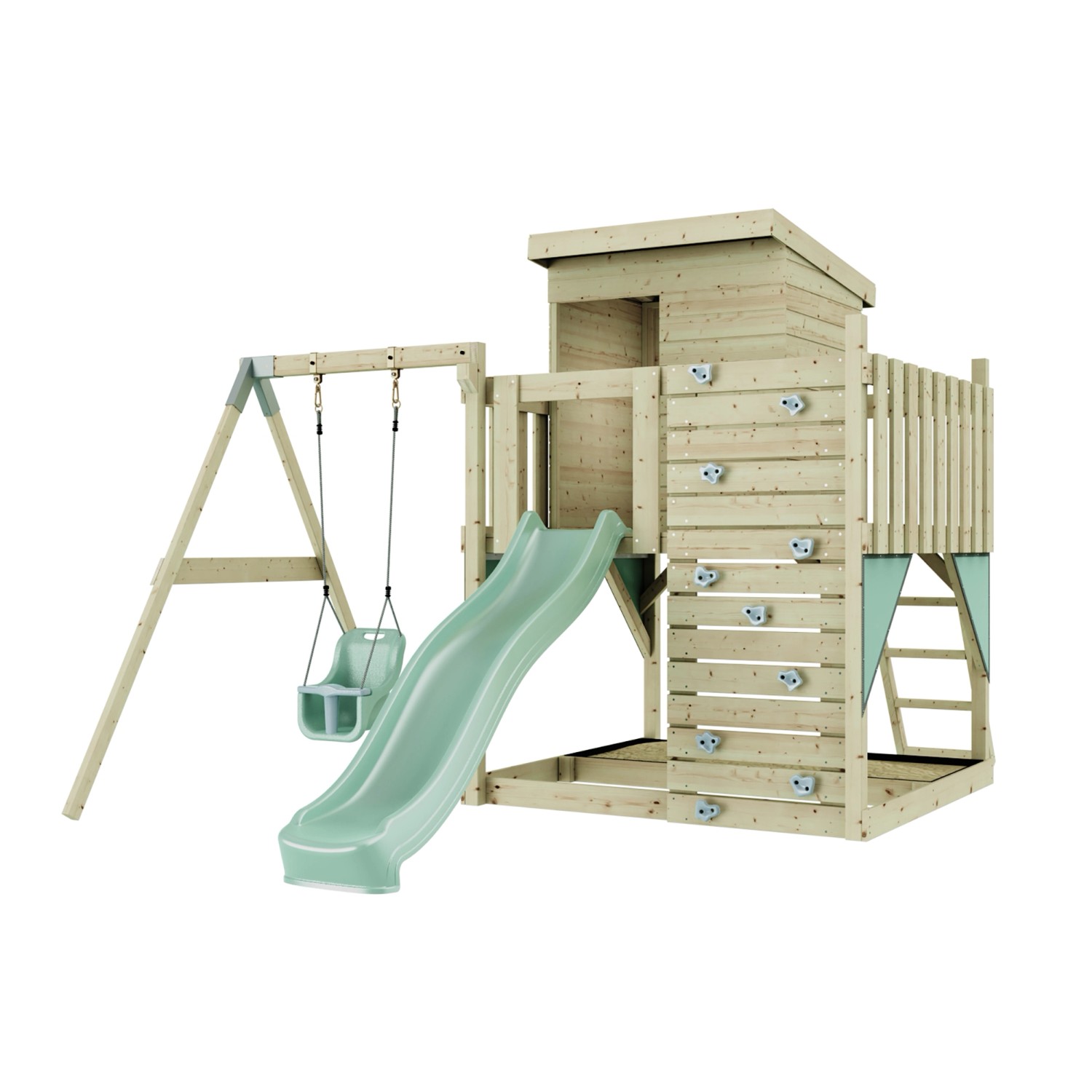 PolarPlay Spielturm Alma, mit Babyschaukel, Mintgrün