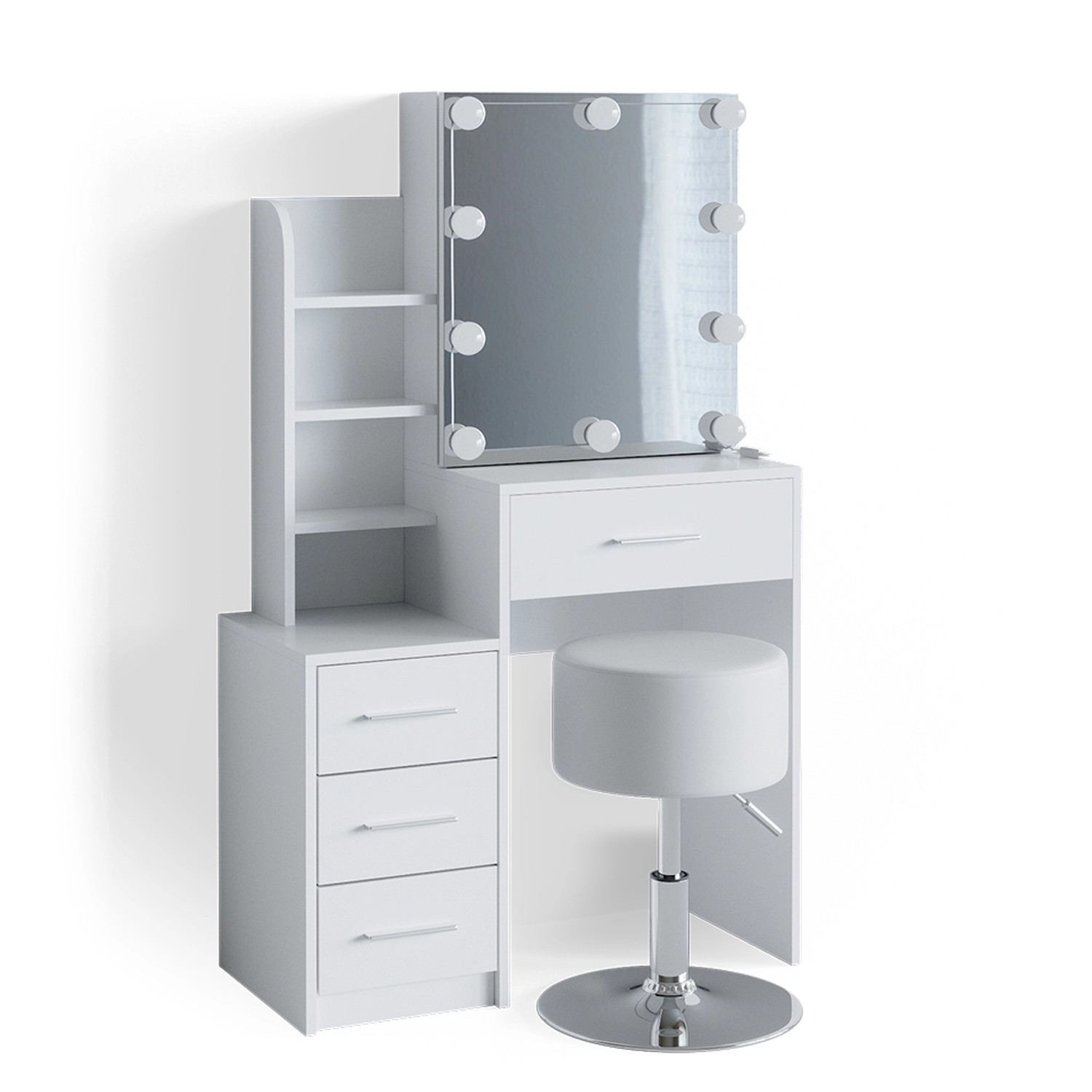 Vicco Schminktisch Conrada Weiß 36 cm mit LED Beleuchtung und Hocker