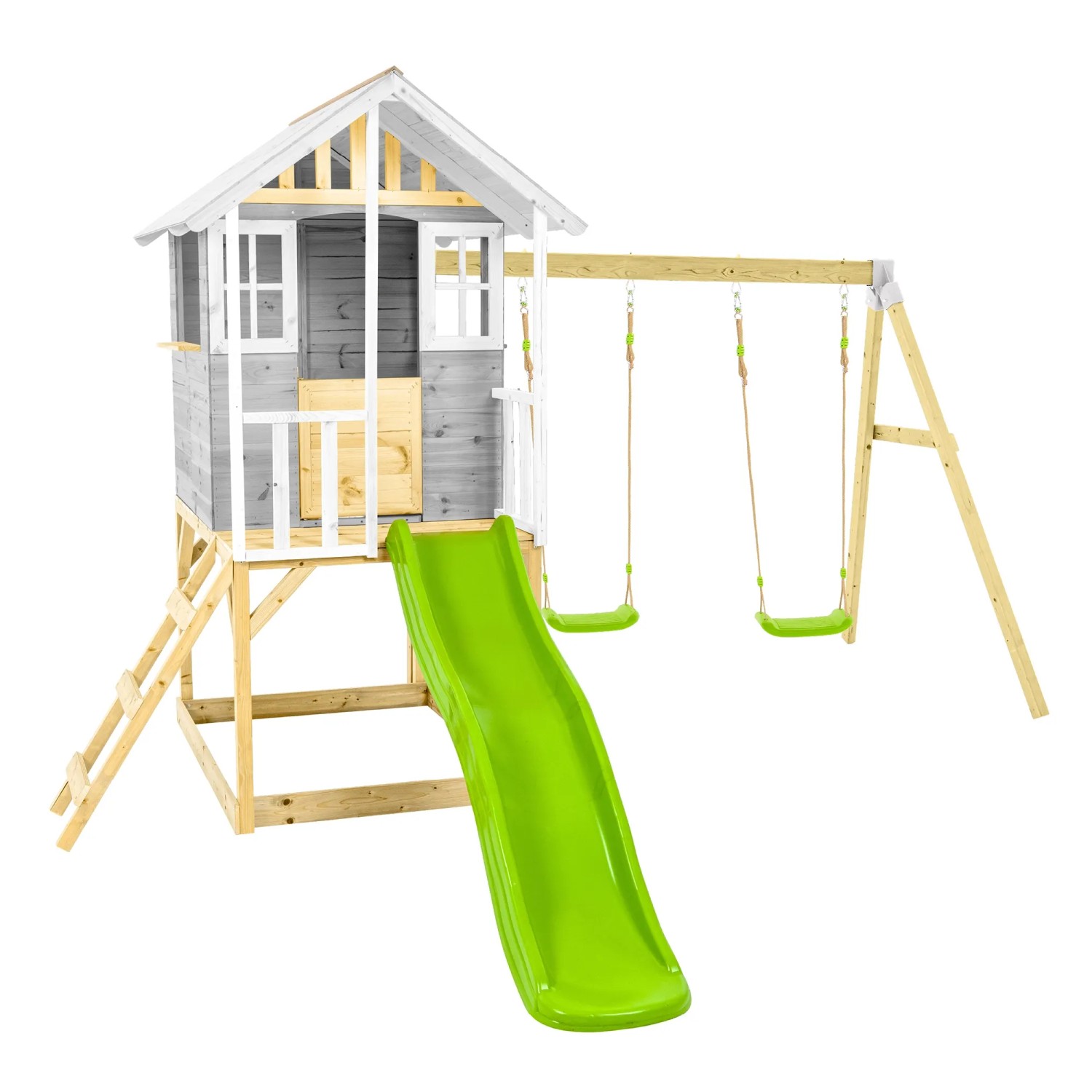 Zwerkules Spielhaus Valli 3 m. Rutsche u. Schaukel 352 x 370 x 277 cm Grau FSC®