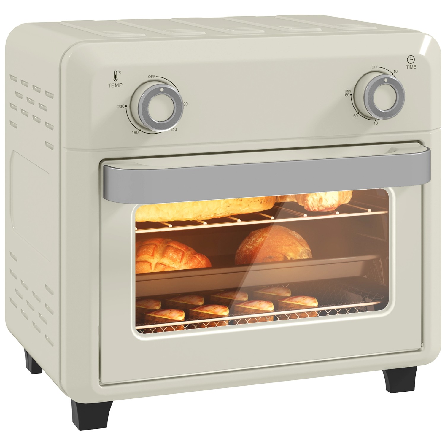 HOMCOM Minibackofen mit Umluft Edelstahl Cremeweiß 32L x 27,2B x 29,8H cm