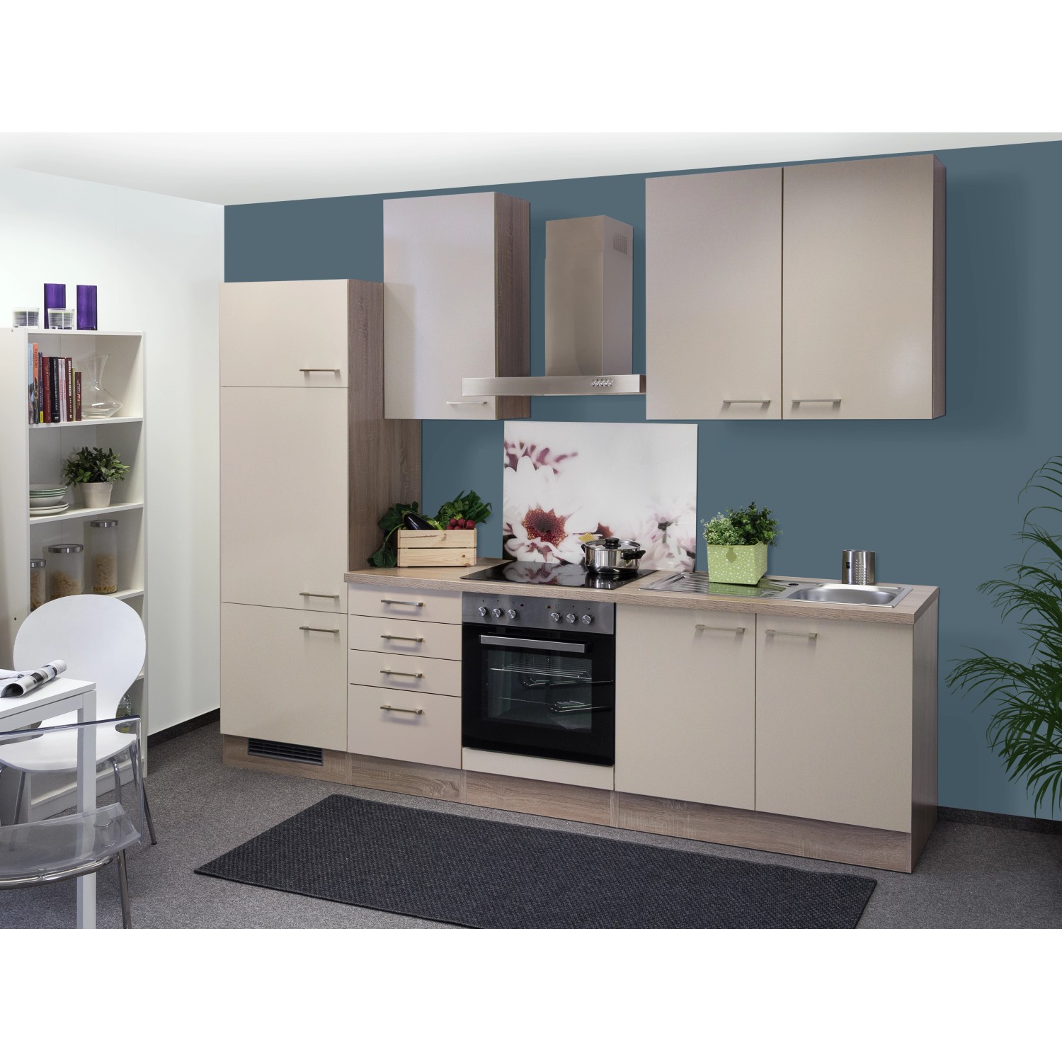 Flex-Well Exclusiv Küchenzeile Orlando 270 cm Kaschmir Glanz-Sonoma Eiche