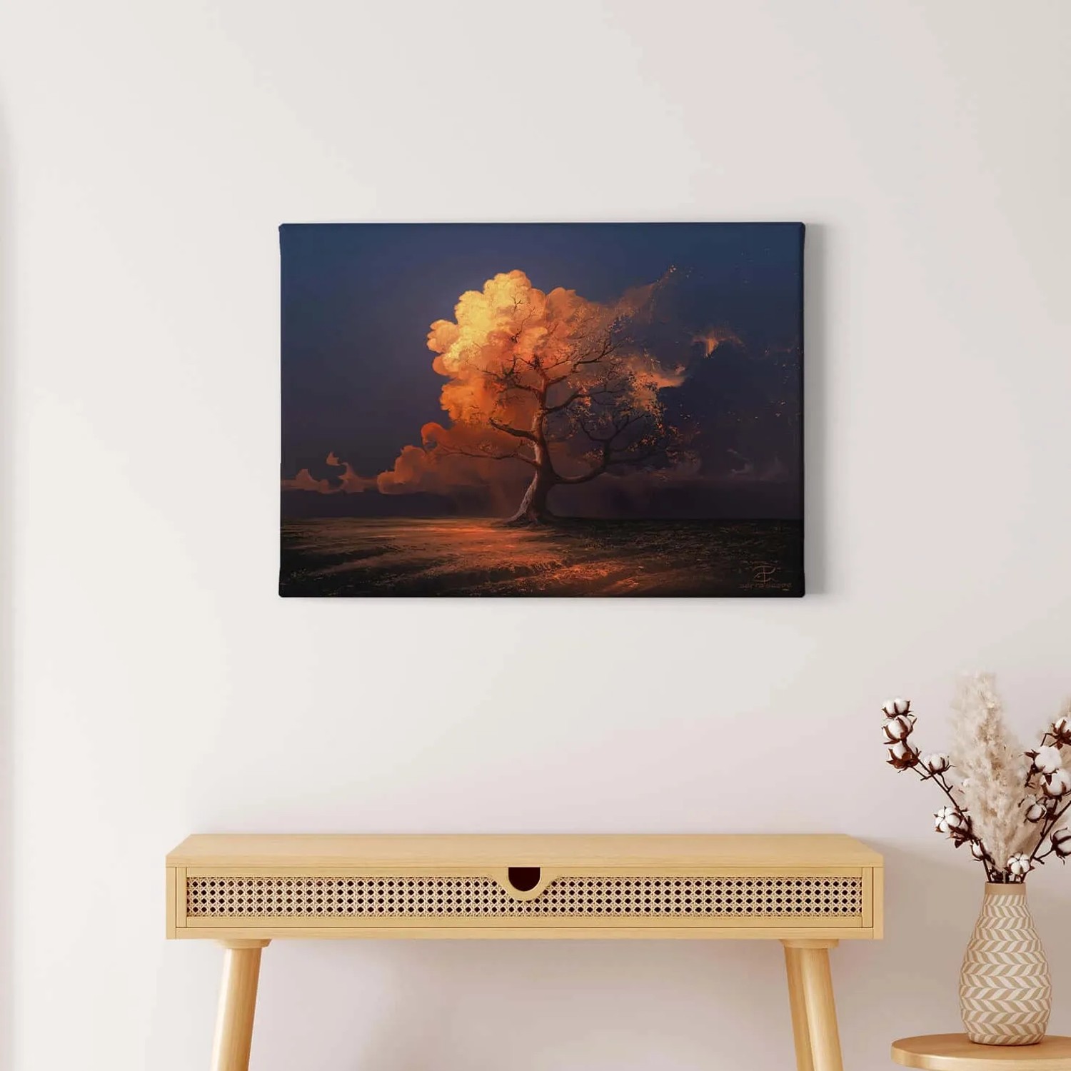 Bricoflor Leinwand Bild Mit Baum Motiv In Blau Und Orange Herbst Bild Auf Leinwand Ideal Für Schlafzimmer Wandbild Mit Herbstlaub Auf Keilrahmen