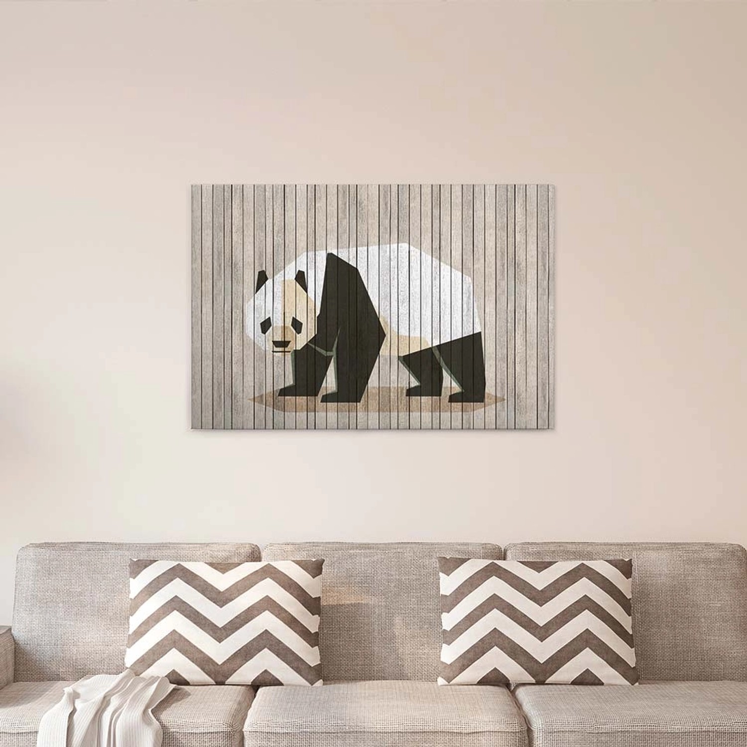 Bricoflor Panda Wandbild Mit Holz Design Modernes Leinwand Bild Ideal Für Schlafzimmer Und Wohnzimmer Canvas Keilrahmen Bild Mit Bär In Schwarz Weiß
