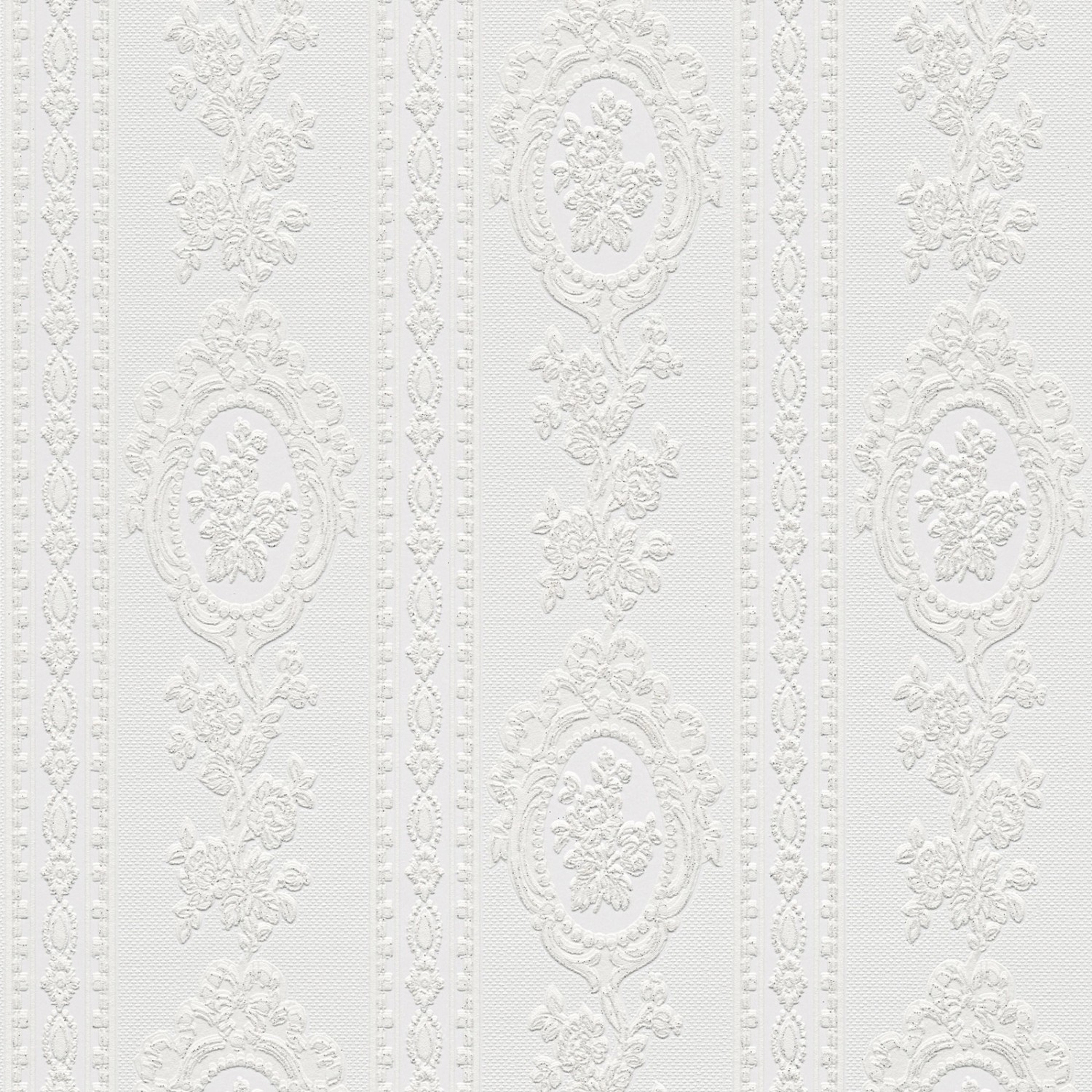 Bricoflor Romantische Tapete in Weiß Florale Barock Tapete mit Glitzer Ideal für Schlafzimmer und Flur Shabby Papiertapete mit Vinyl und Glitzereffekt