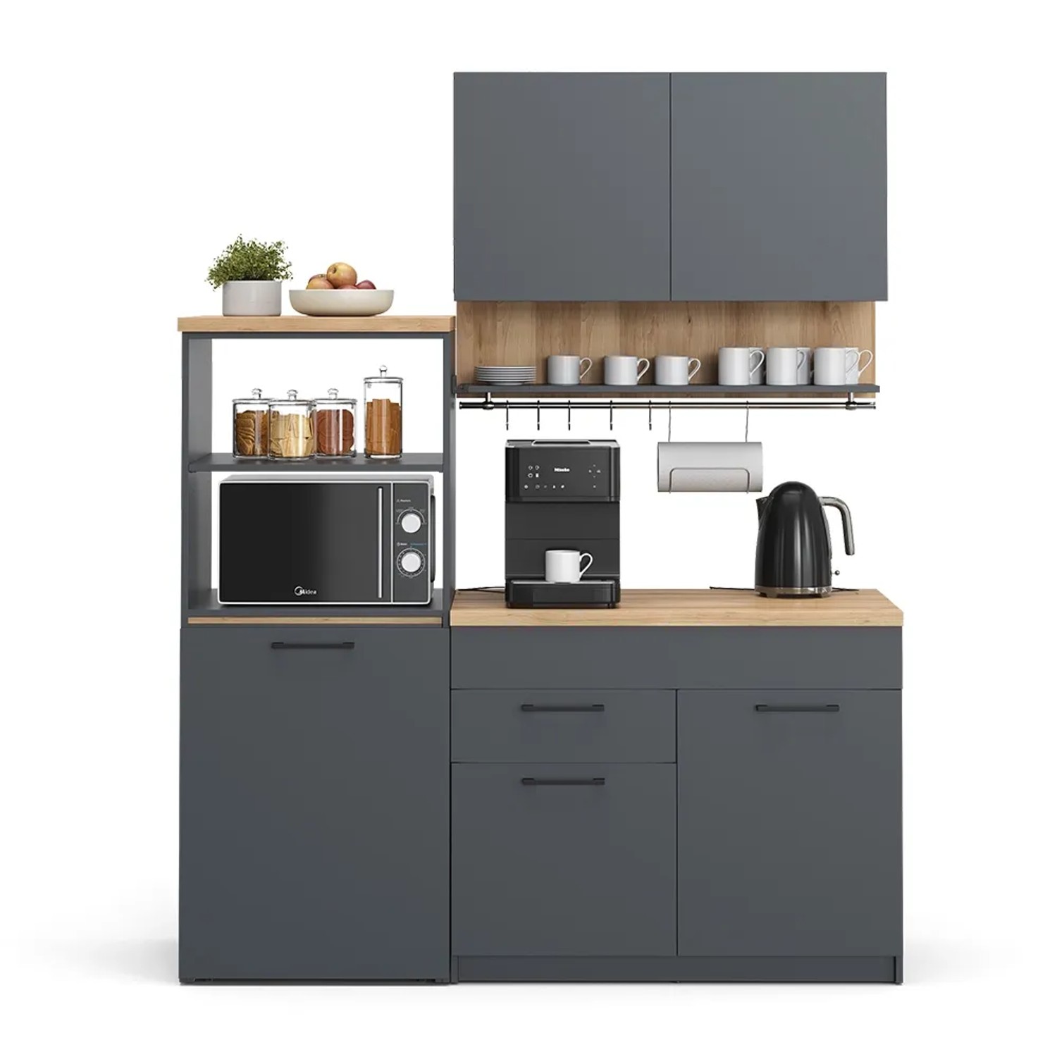 Vicco Egbert Küchenzeile Anthrazit 160 cm mit Ausziehbarem TischEgbert ohne E-Geräte