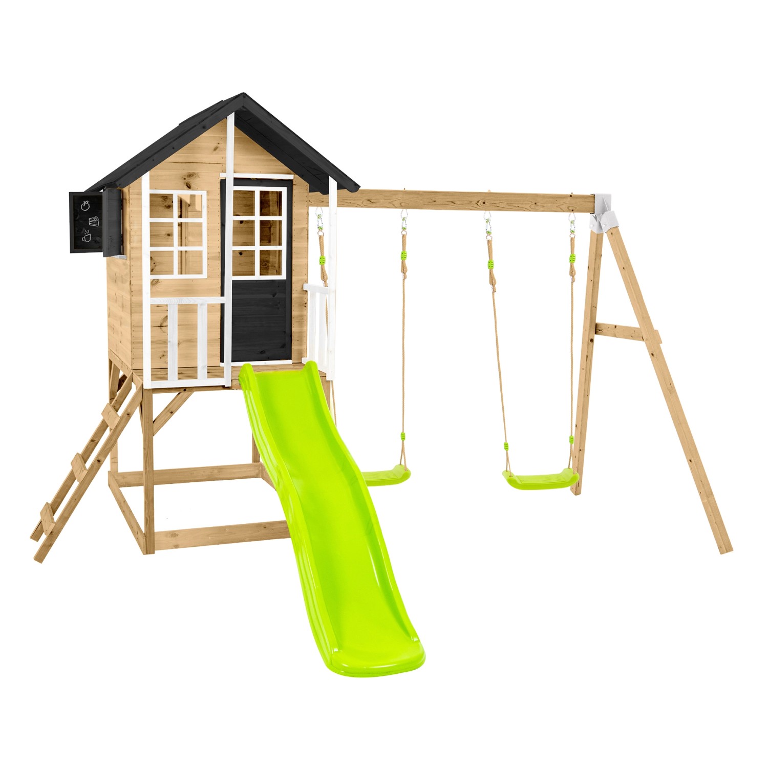 Zwerkules Spielhaus Holli 3 m. Rutsche u. Schaukel 370 x 352 x 224 cm Natur FSC®
