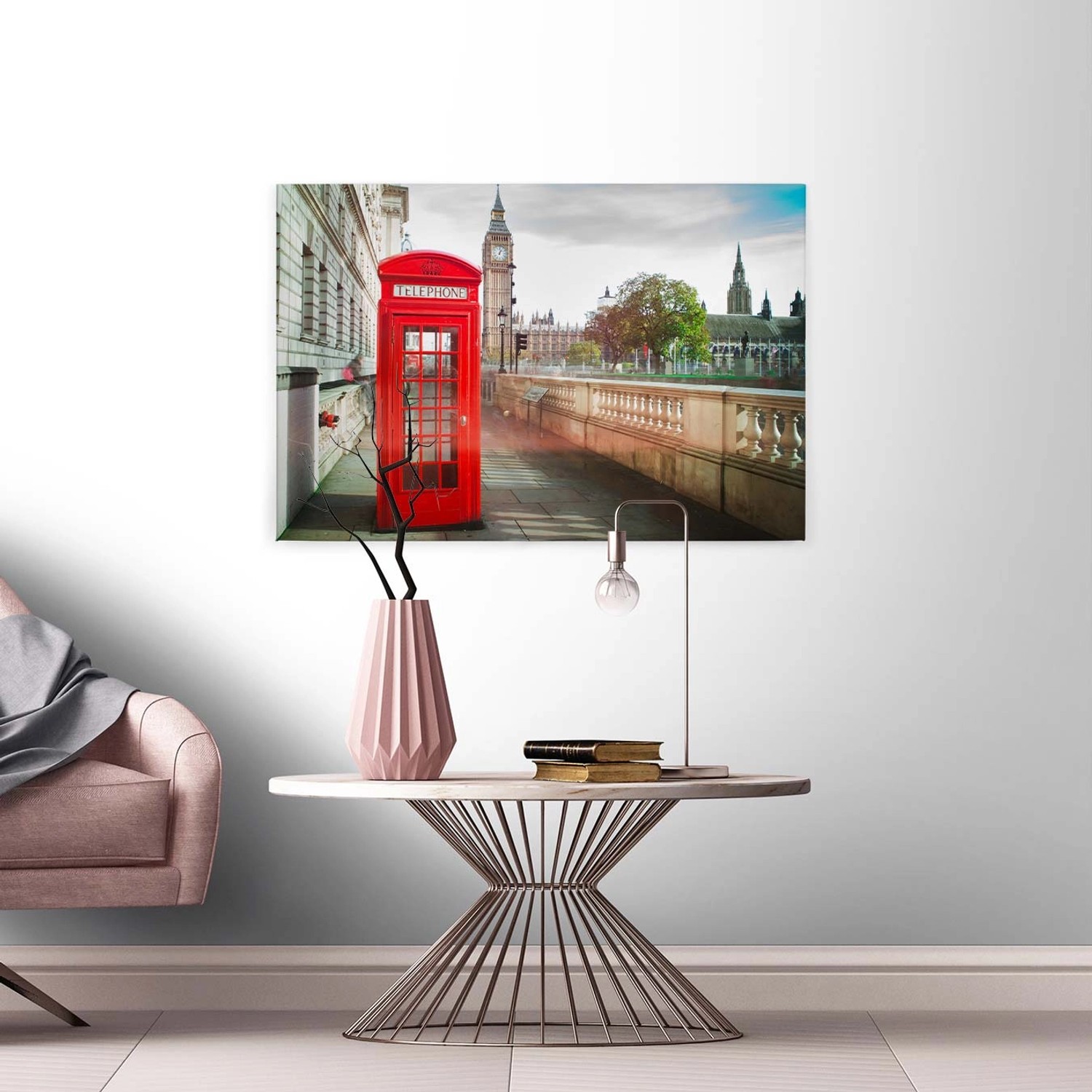 Bricoflor Wandbild Mit London Motiv Keilrahmen Bild Mit Roter Telefonzelle Und Big Ben Rotes London Bild Auf Leinwand Ideal Für Küche Und Wohnzimmer