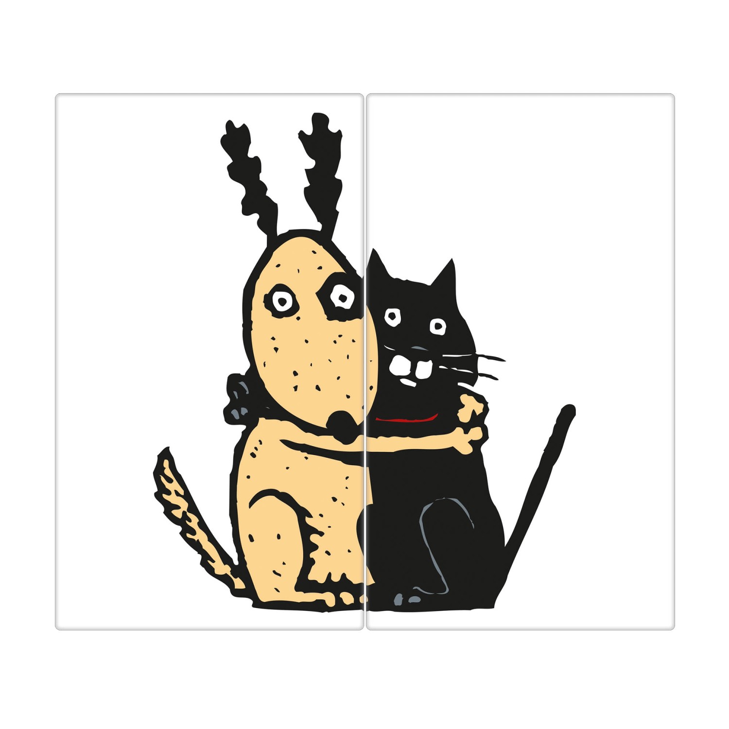 Banjado Herdabdeckplatte Glas 2 Teilig Je 30x52CM Schneidebrett Herdabdeckung Mit Motiv Beste Freunde Immer