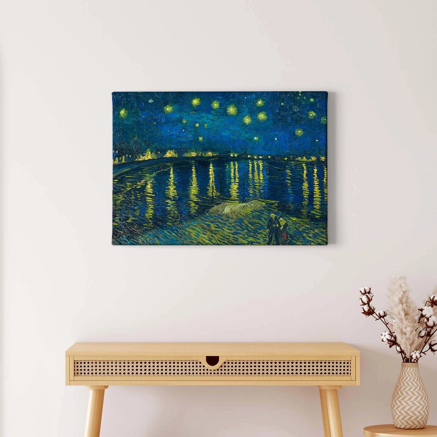 Bricoflor Leinwand Bild Mit Sternennacht Kunst Bild Im Gemälde Stil In Blau Und Gelb Leinwandbild Mit Meer Und Sternen Ideal Für Schlafzimmer