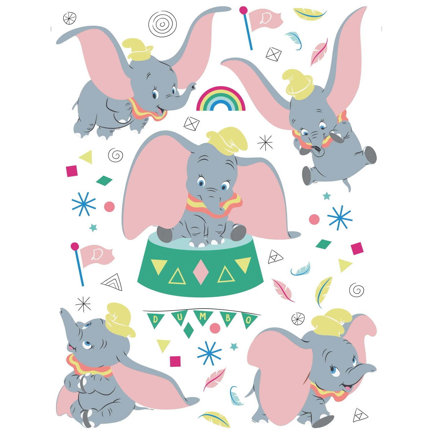 Disney Wandtattoo Dumbo Grau Hellrosa und Grün 65 x 85 cm 600172