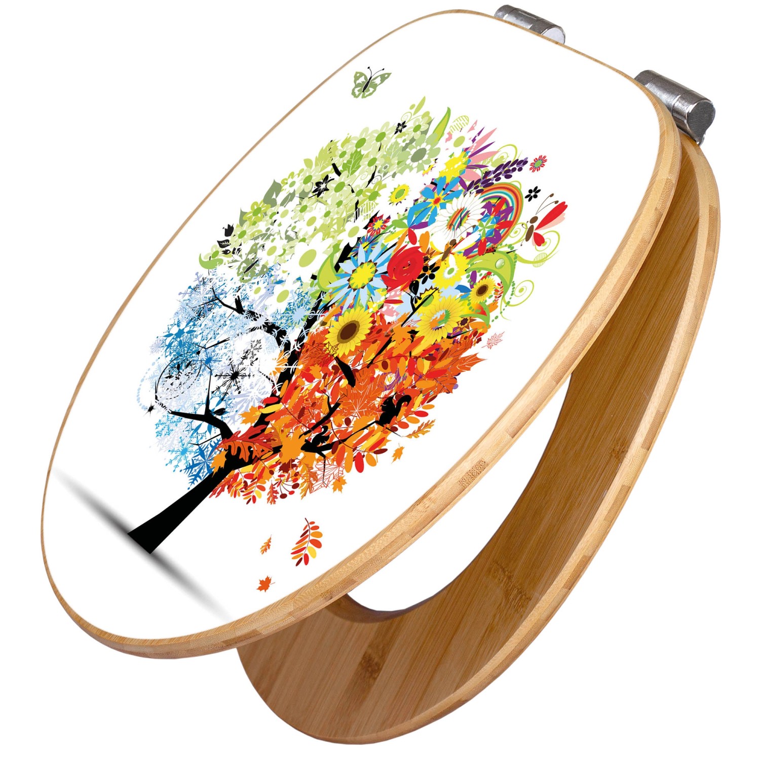 Banjado Design WC Sitz Bambus Holz Toilettendeckel Mit Absenkautomatik Klodeckel WC-Sitz Soft Close Mit Motiv Vier Jahreszeiten