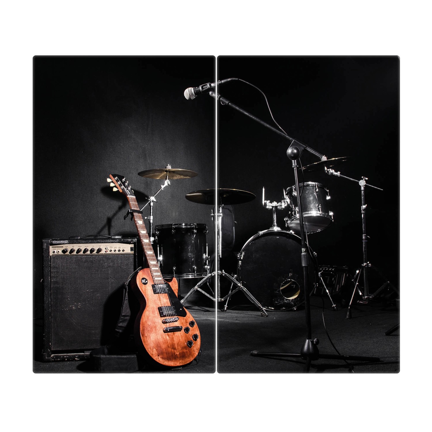 Banjado Herdabdeckplatte Glas 2 Teilig Je 30x52CM Schneidebrett Herdabdeckung Mit Motiv Jam Session