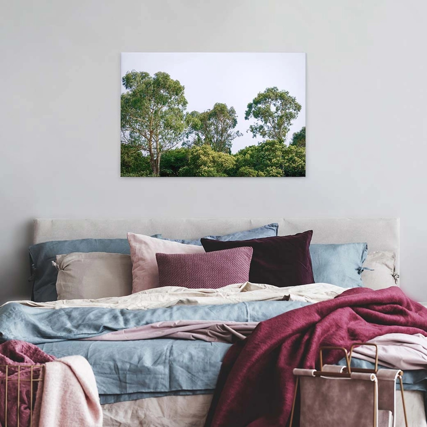 Bricoflor Wald Bild Auf Leinwand In Grün Natur Wandbild Ideal Für Schlafzimmer Und Wohnzimmer Canvas Keilrahmen Bild Mit Baumkronen
