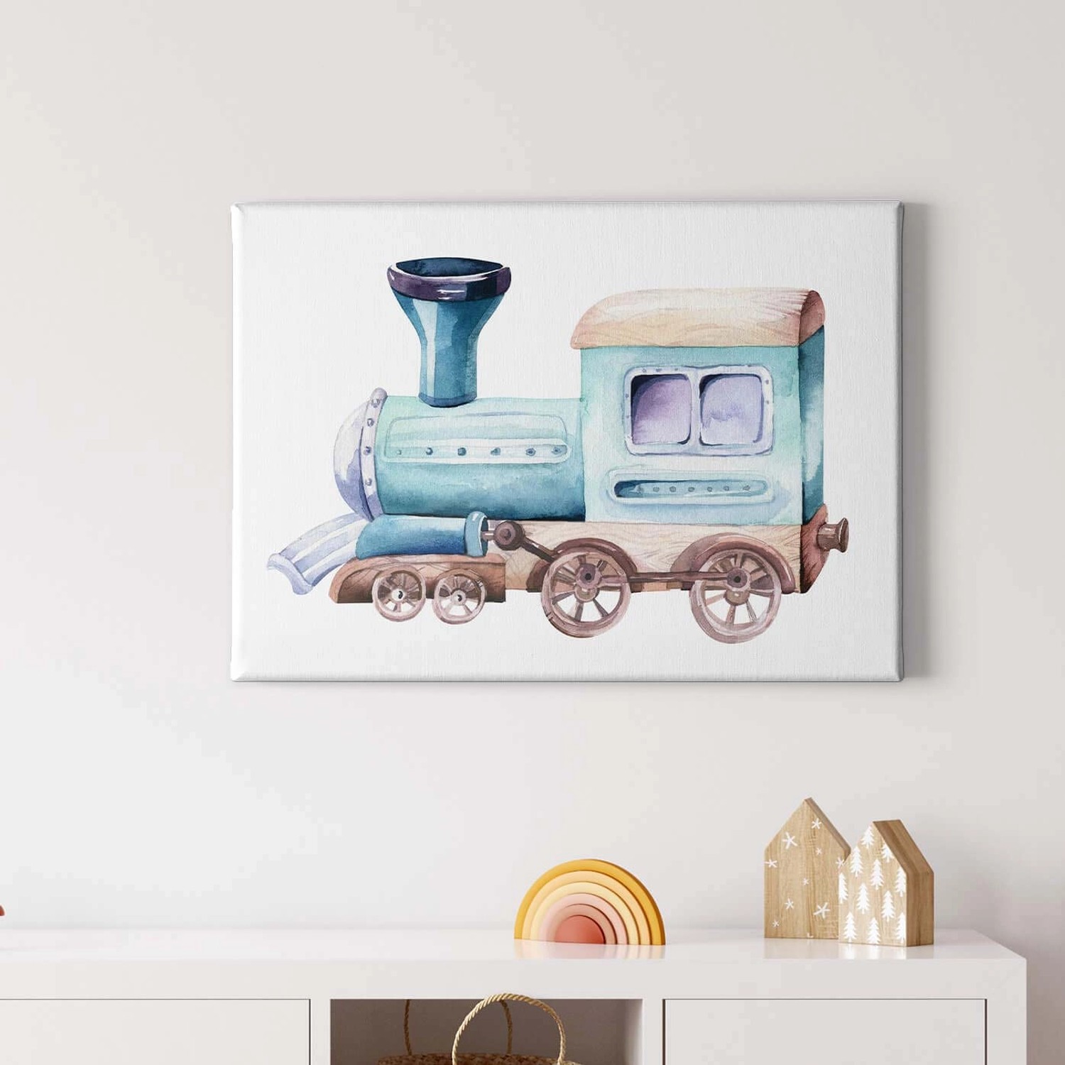 Bricoflor Wandbild Mit Eisenbahn In Aquarell Optik Pastell Leinwand Bild Mit Lokomotive Für Kinderzimmer Un Babyzimmer Wasserfarben Leinwandbild