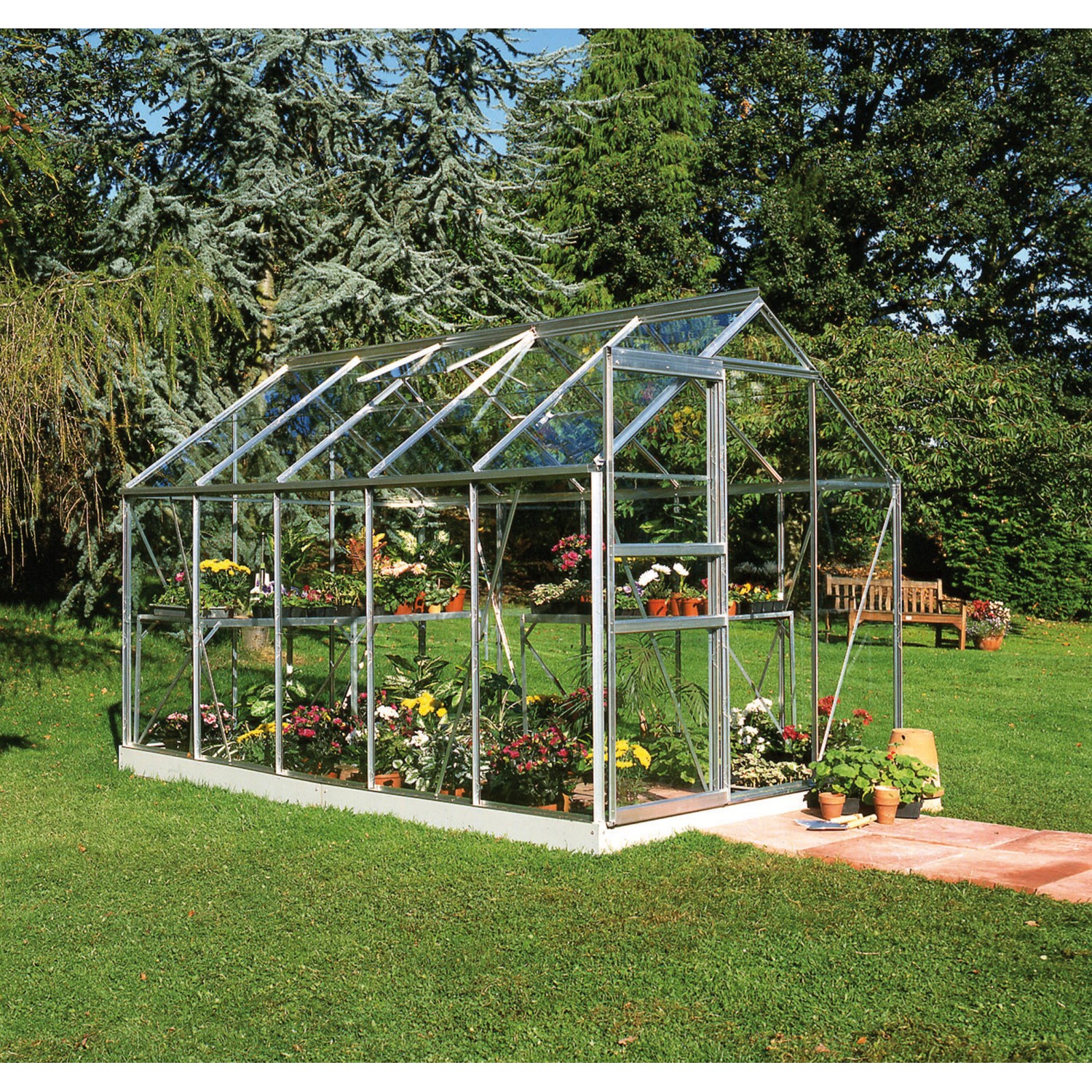 Halls Gewächshaus Magnum Set Magnum 148 Alu 11,5 m² inkl. Fundamentrahmen