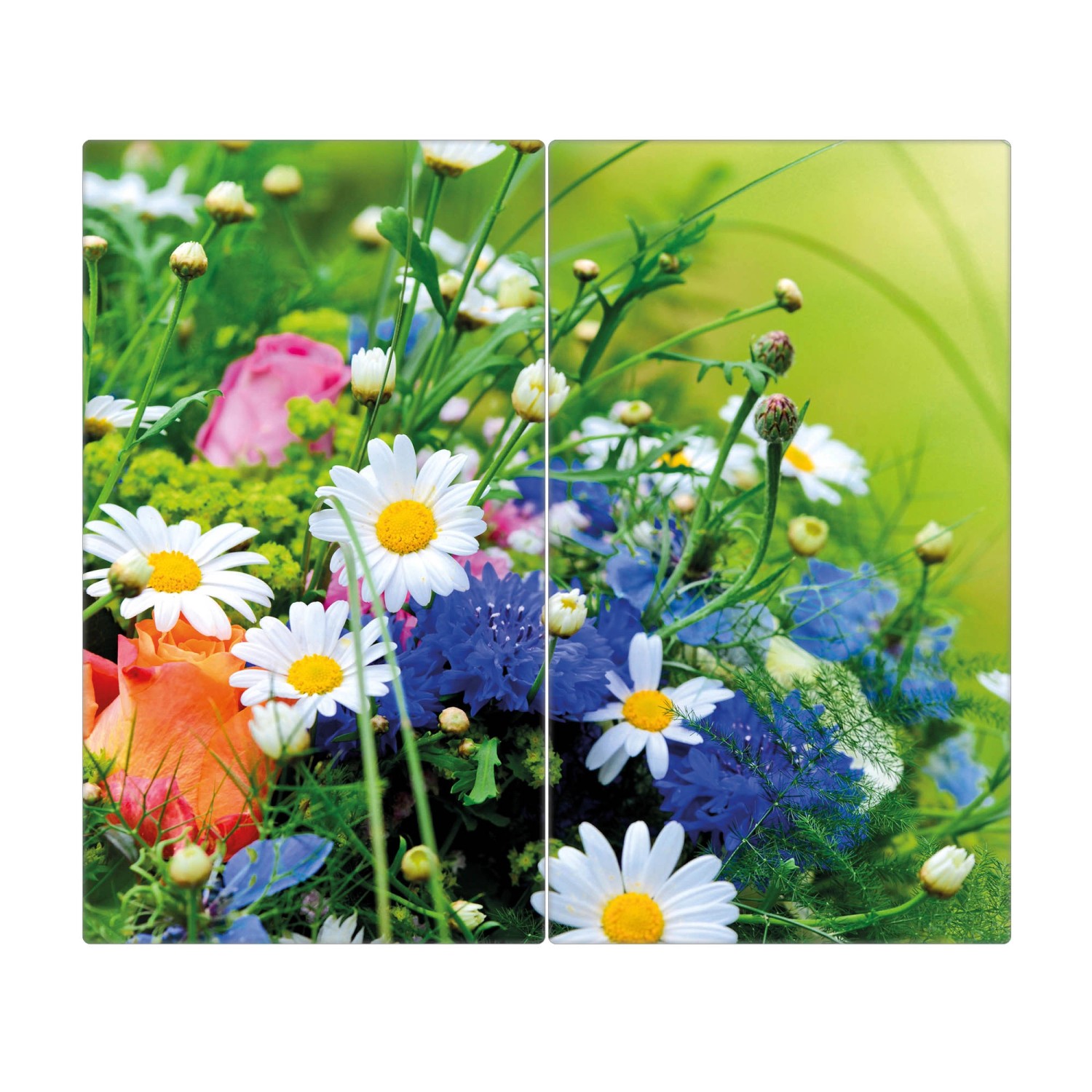 Banjado Herdabdeckplatte Glas 2 Teilig Je 30x52CM Schneidebrett Herdabdeckung Mit Motiv Blumenstrauß