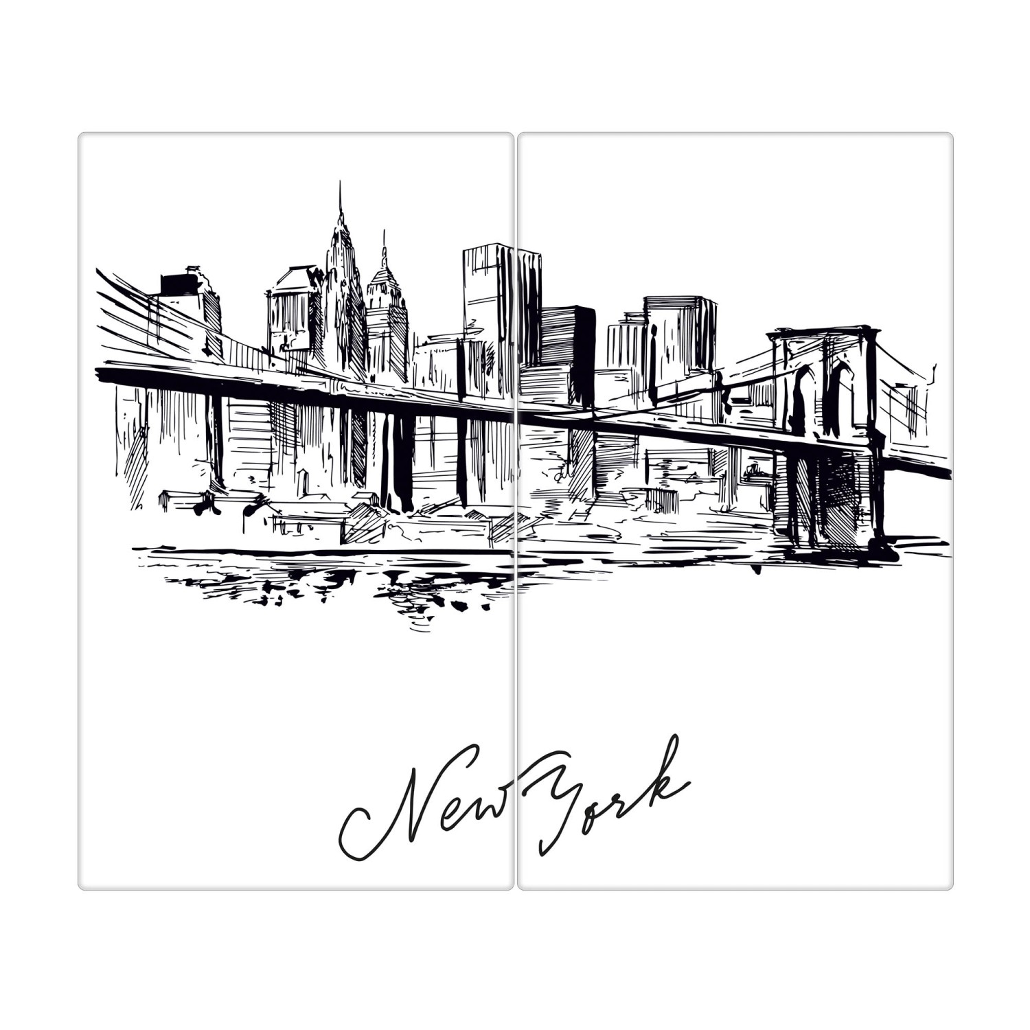 Banjado Herdabdeckplatte Glas 2 Teilig Je 30x52CM Schneidebrett Herdabdeckung Mit Motiv New York Skizze