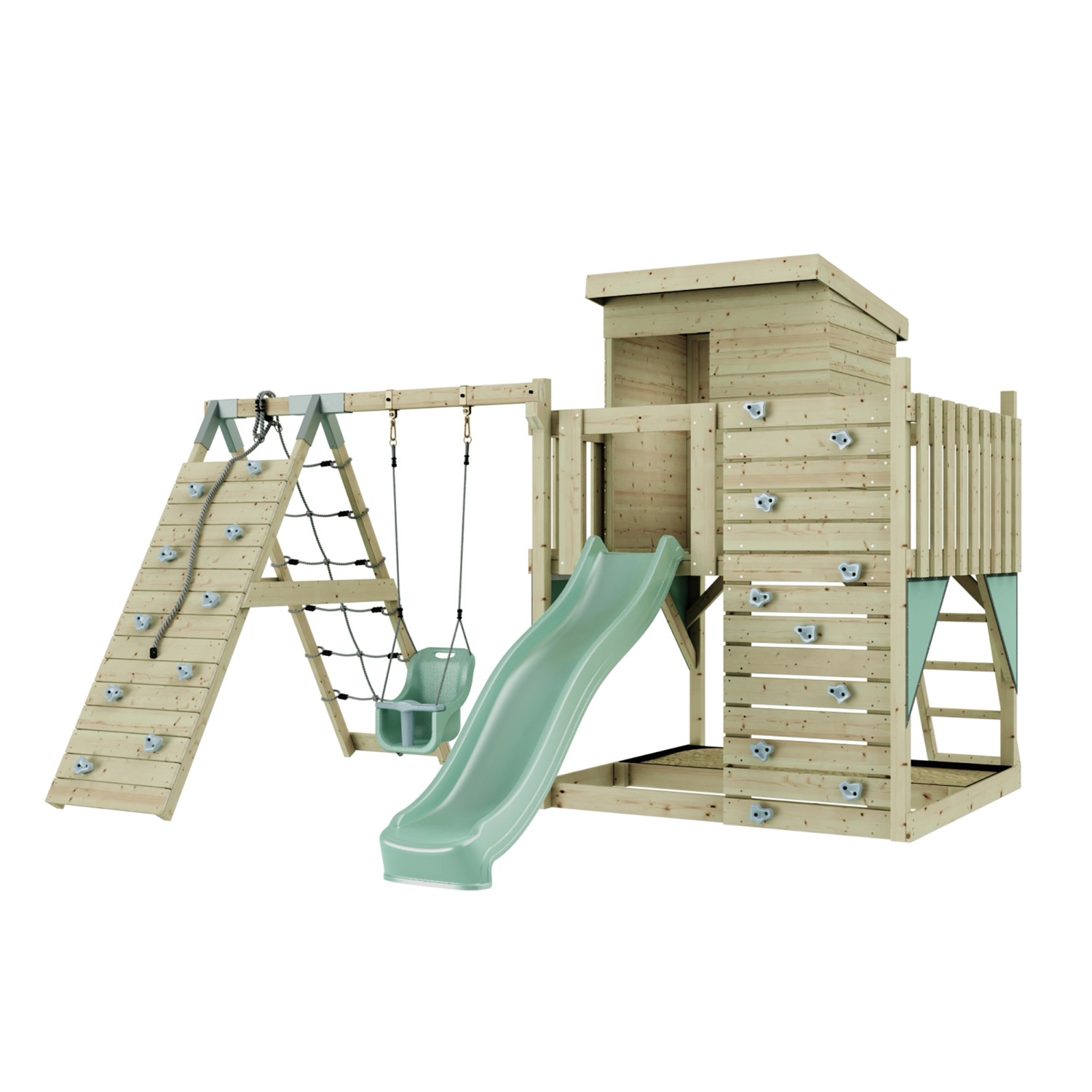 PolarPlay Spielturm Freja, mit Babyschaukel, Mintgrün