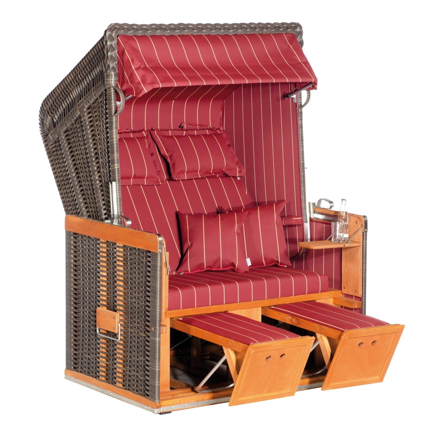 Natur24 Strandkorb Konsul Halbliegemodell 2-Sitzer Rot