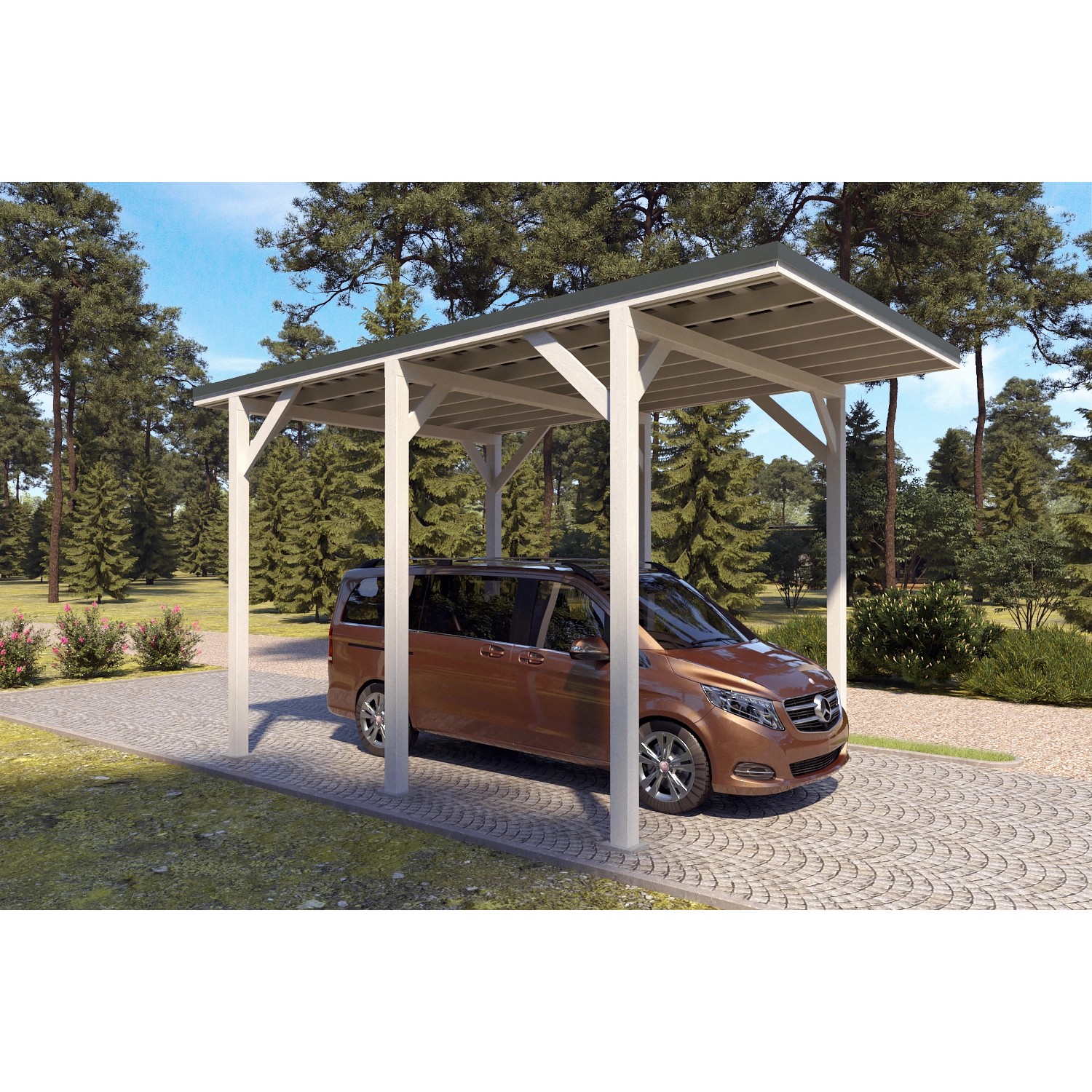 Holzbrüder Camping-Carport Ralf 24m² Reinweiß-Dornengrün