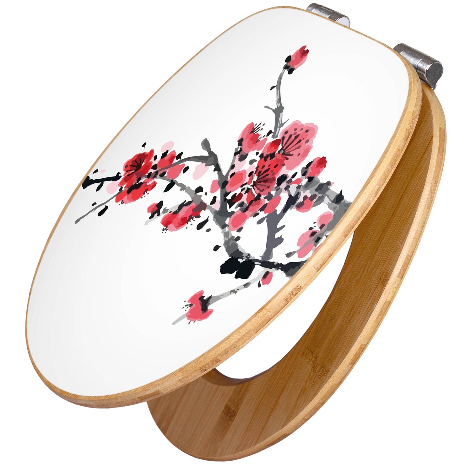 Banjado Design WC Sitz Bambus Holz Toilettendeckel Mit Absenkautomatik Klodeckel WC-Sitz Soft Close Mit Motiv Japanische Blüten 2