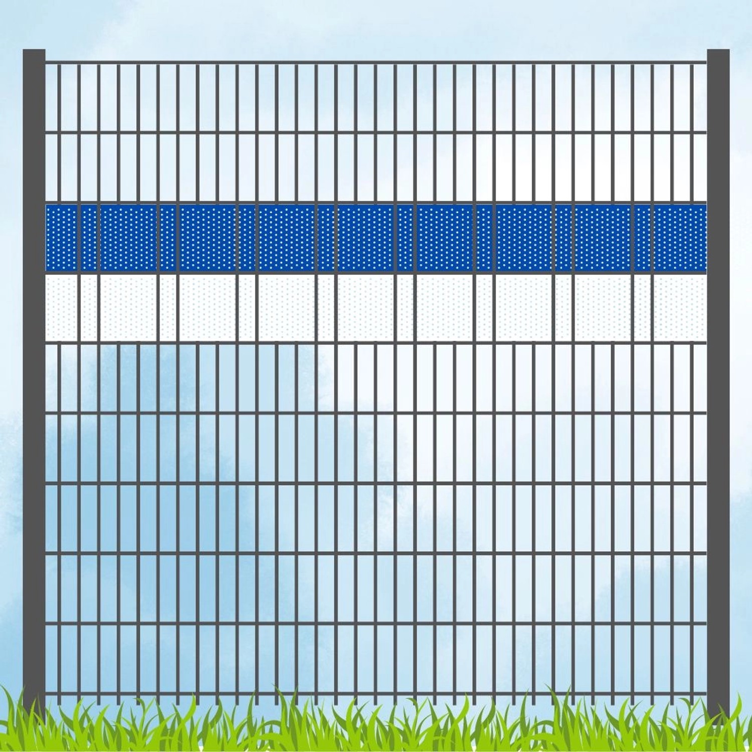 zaunzu Sichtschutz PP Sichtschutz Fanartikel Vereinsfarben Blau/Weiß Volle Streifenbreite GELOCHT