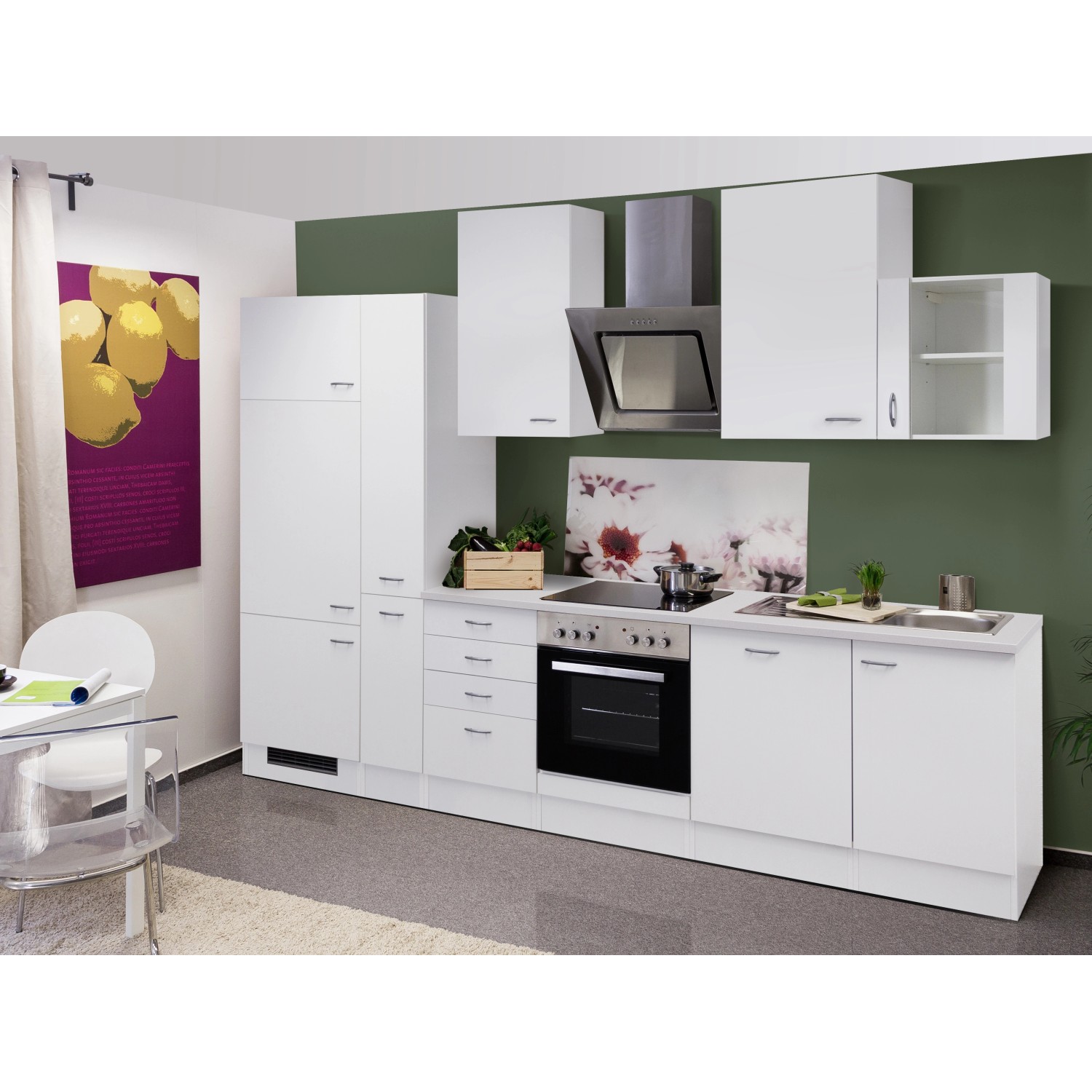 Flex-Well Classic Küchenzeile Wito 310 cm mit Apothekerschrank Weiß