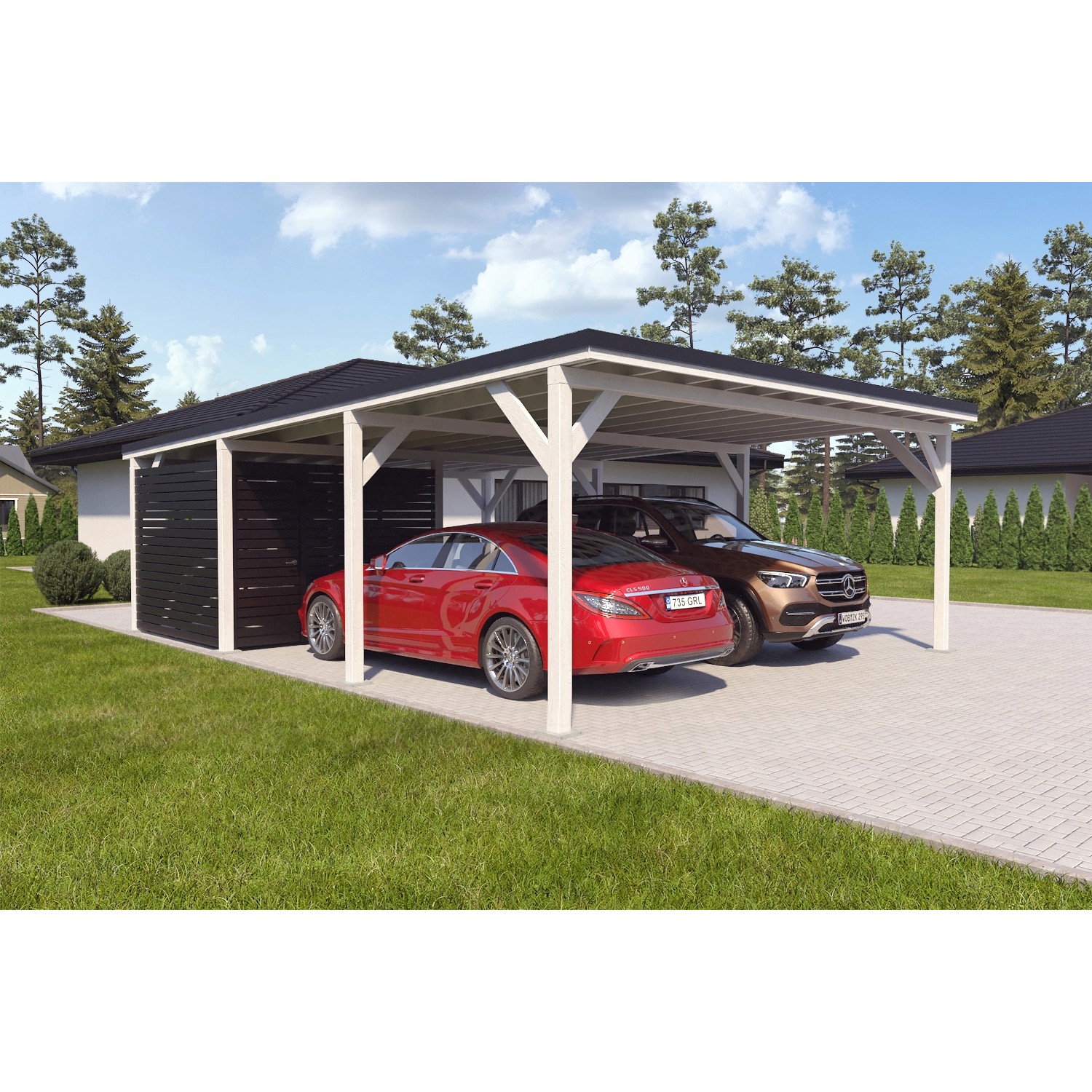 Holzbrüder Carport Ralf 52m² mit kl. Geräteraum Weiß-Schwarz