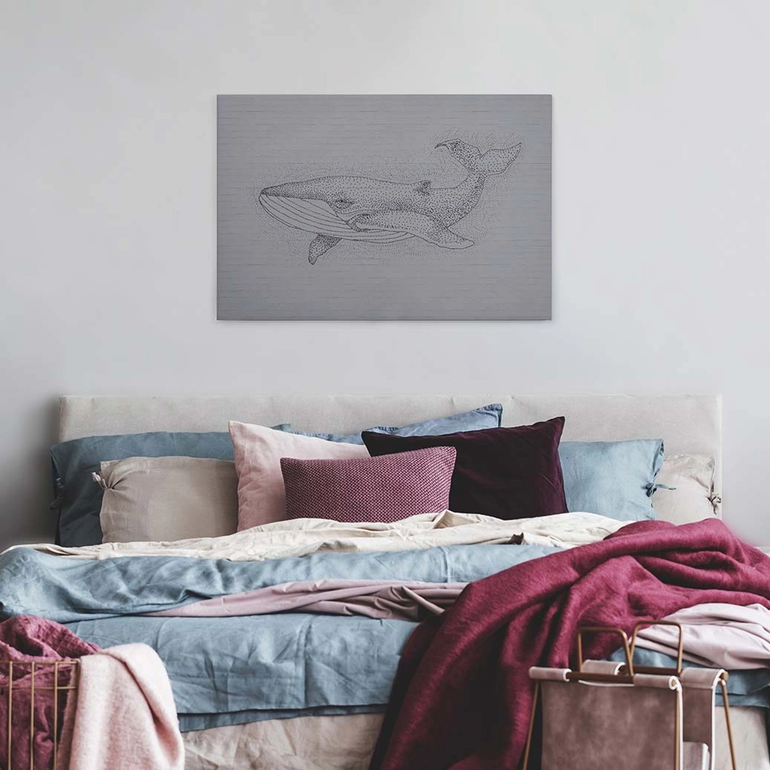 Bricoflor Wal Bild Im Industrial Stil Modernes Leinwand Bild Mit Blauwal Gezeichnet Graues Wandbild Im Loft Style Für Schlafzimmer Und Büro