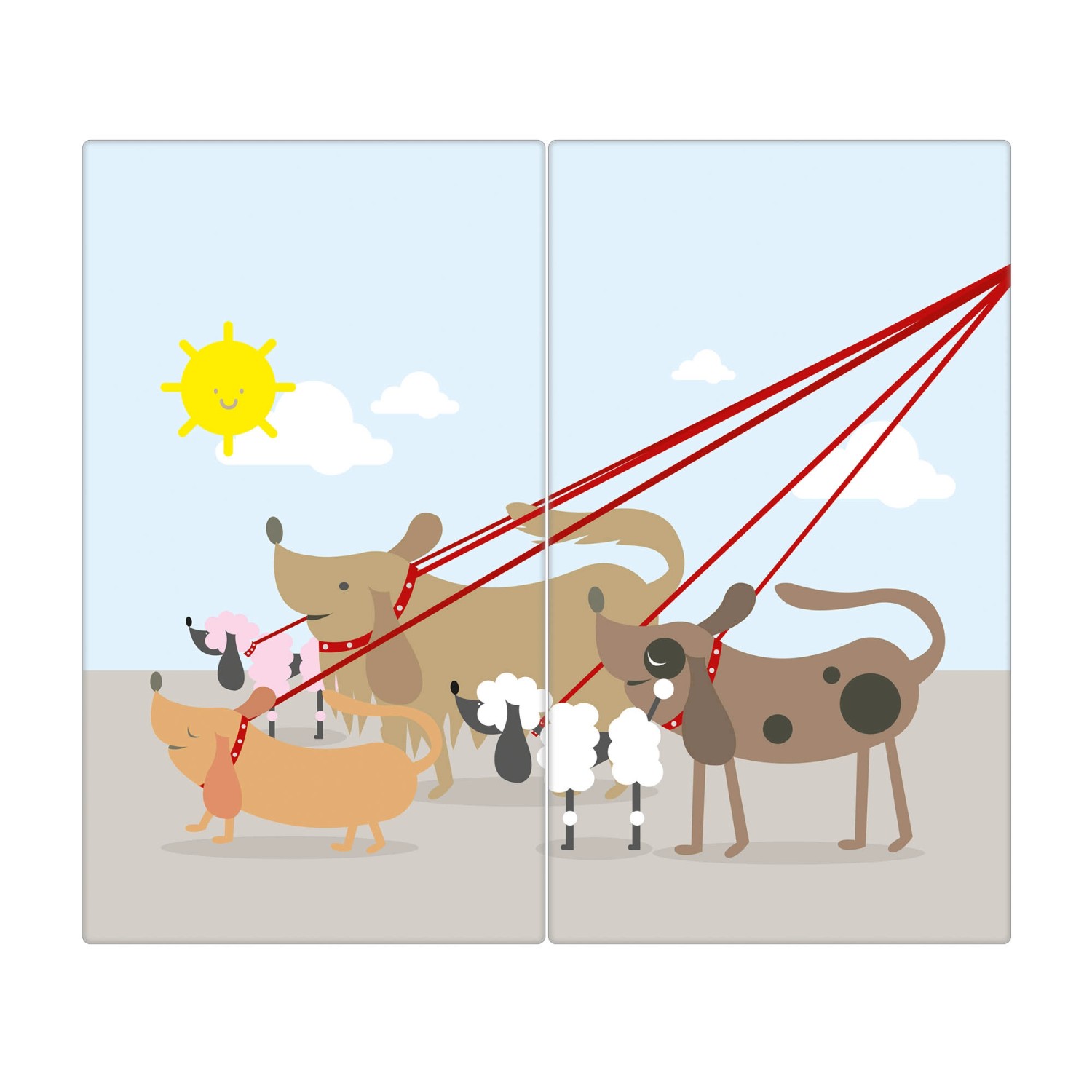 Banjado Herdabdeckplatte Glas 2 Teilig Je 30x52CM Schneidebrett Herdabdeckung Mit Motiv Gassi Gehen