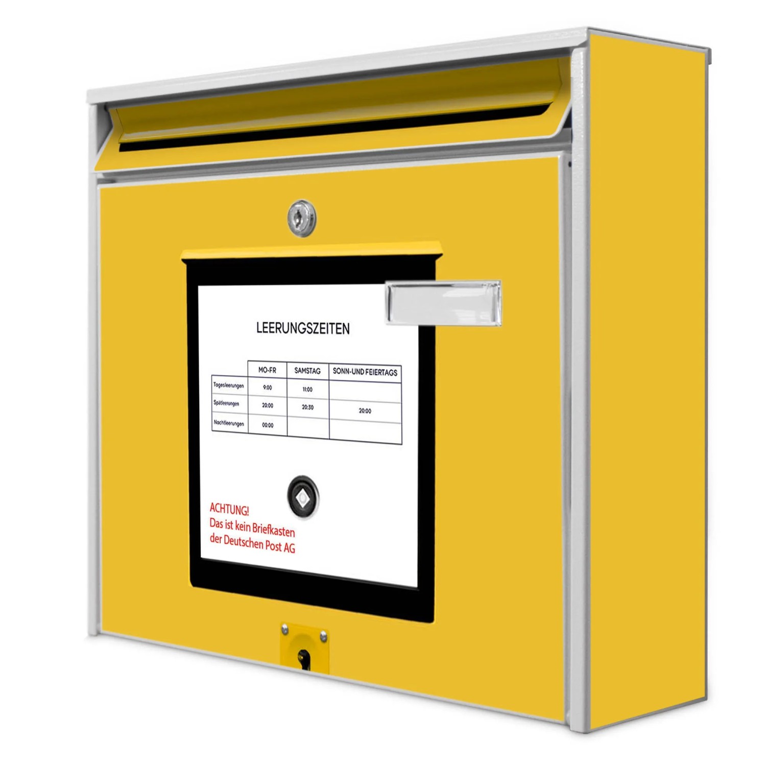 Banjado Briefkasten Weiß 36.2x32.2x10cm Groß / Inkl. Montagematerial & 2 Schlüsseln / Mit Namensschild Motiv Briefkasten Gelb