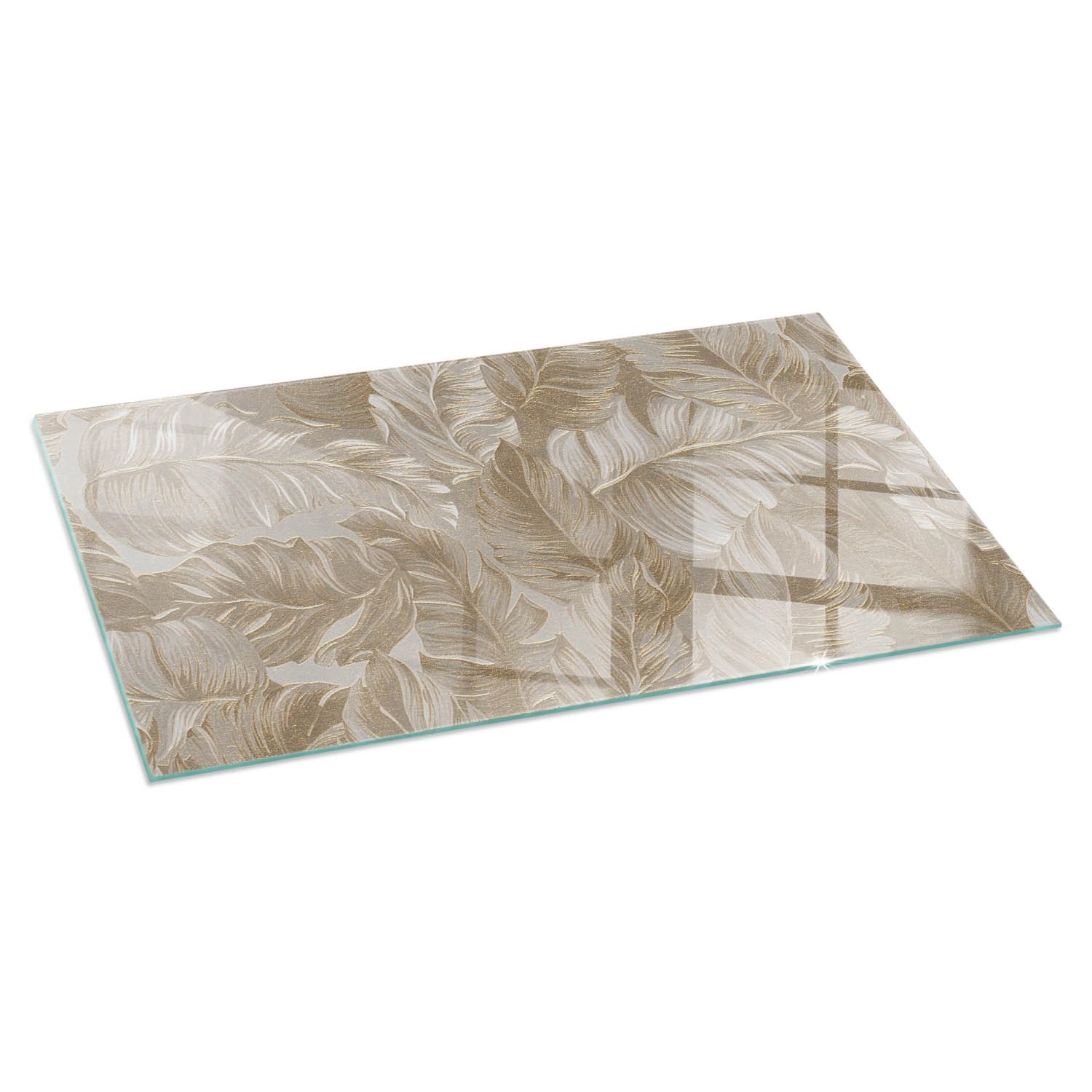 Tulup Glasplatte für Kamin Blätter in Dezenten Mustern Kaminofen Glas Bodenplatte Rechteck 140x70 cm Beige Glasplatte für Kamin Glas unter Kamin