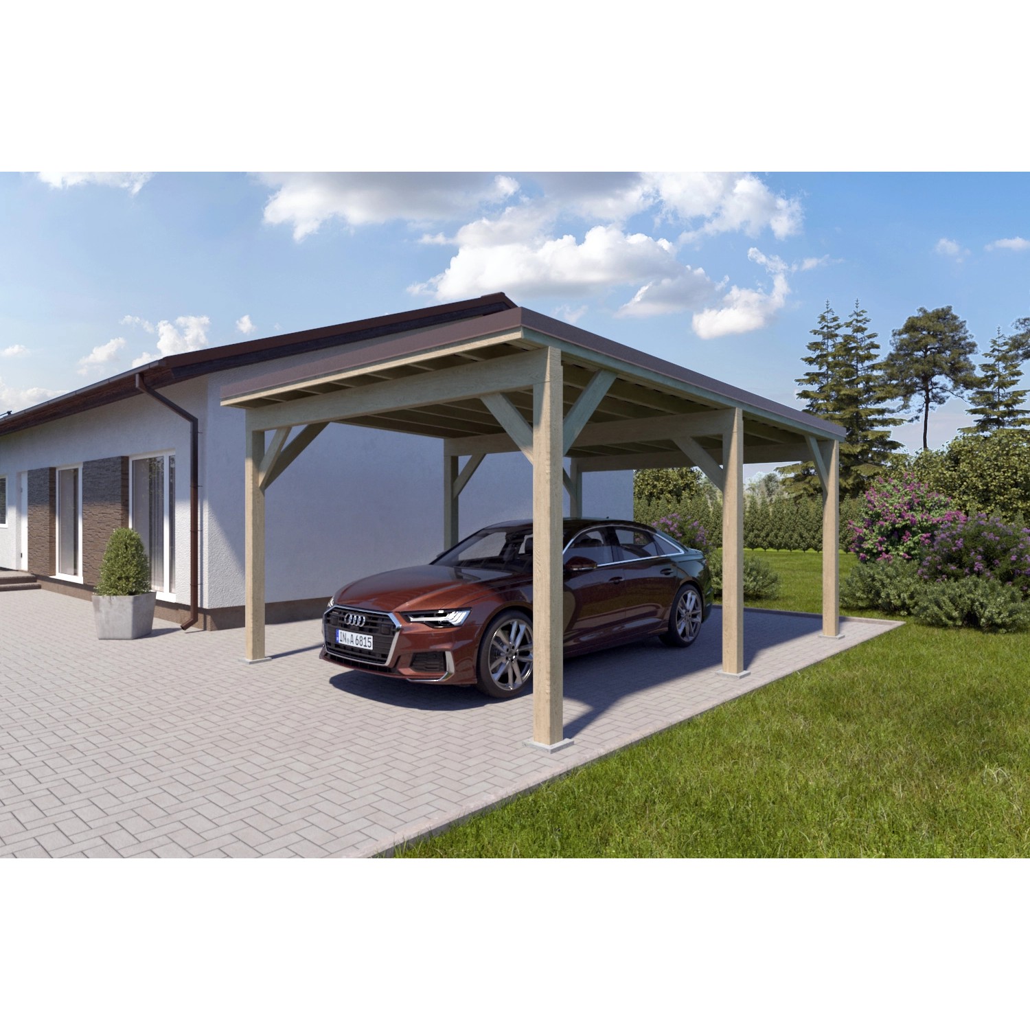 Holzbrüder Carport Ralf 24m² Imprägniert-Dunkelbraun
