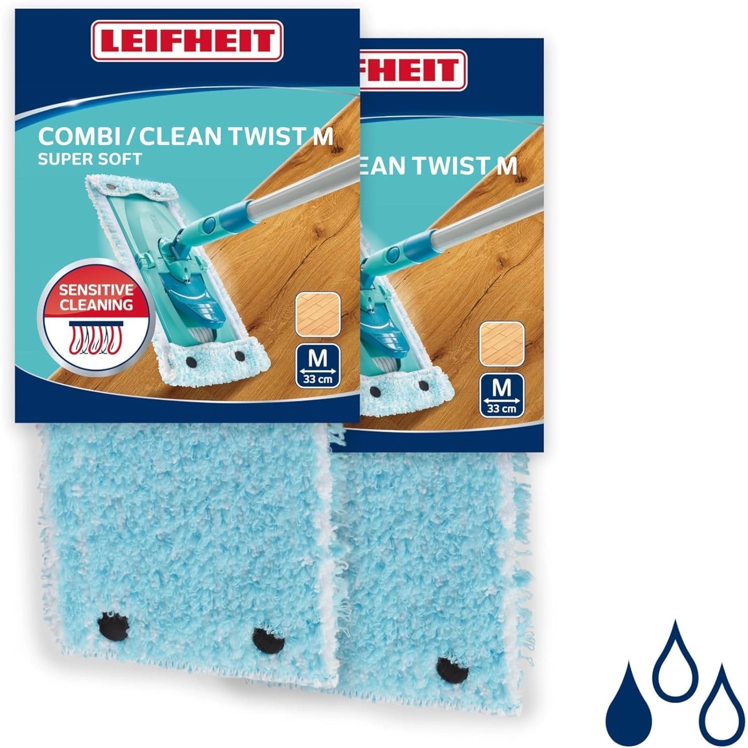 Leifheit 2er Set Wischbezug Combi/TWIST M 33cm Bezug Parkett & Holzböden