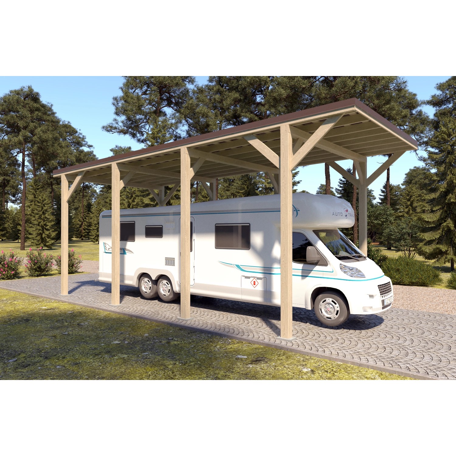 Holzbrüder Camping-Carport Ralf 32m² Imprägniert-Dunkelbraun