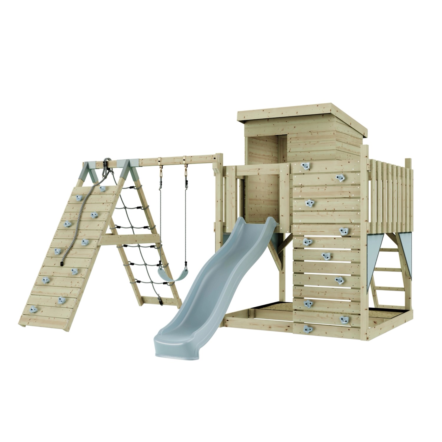 PolarPlay Spielturm Freja, mit Kinderschaukel, Eisblau