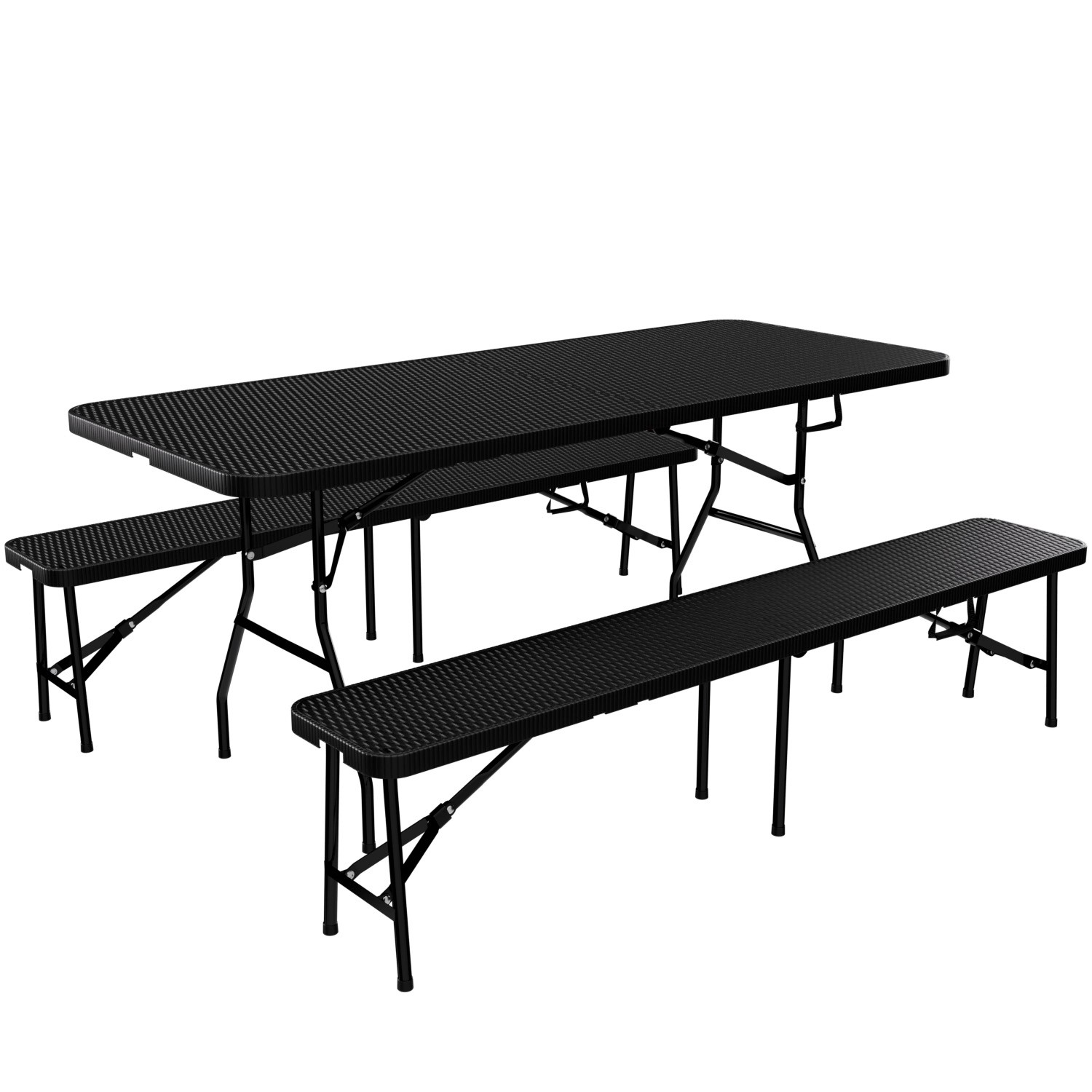 24MOVE Bierzeltgarnitur Set Klappbarer Tisch Bänke Rattanoptik