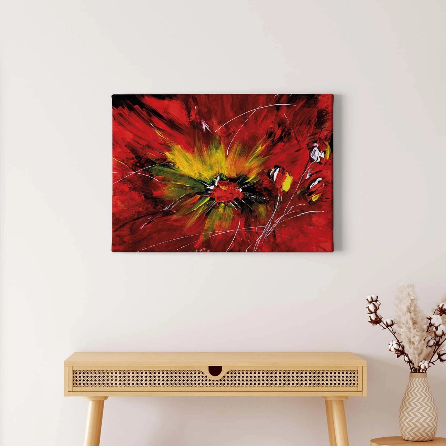 Bricoflor Kunst Leinwandbild In Rot Und Gelb Leinwand Bild Mit Blumen Im Stil Abstrakter Malerei Wohnzimmer Leinwand Bild In Gemälde Optik