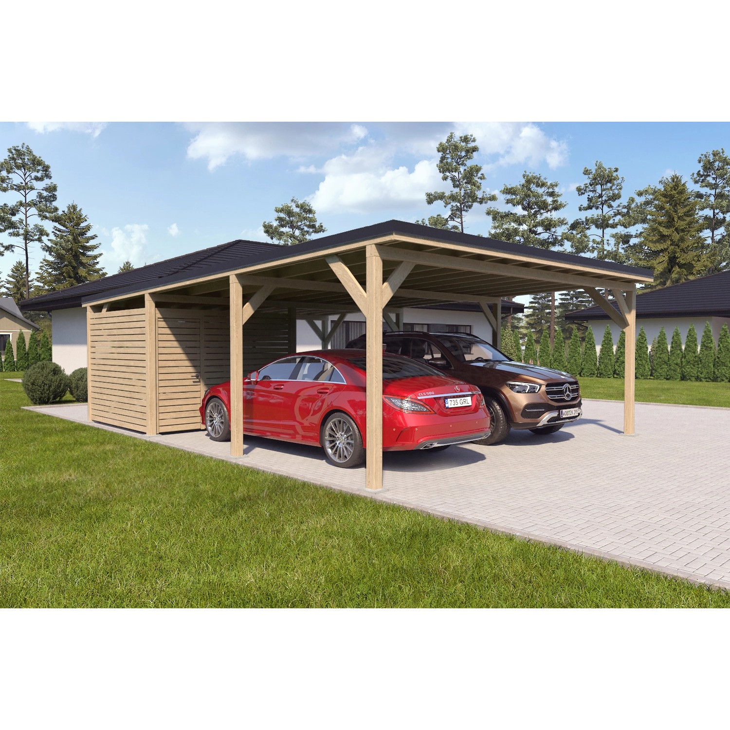 Holzbrüder Carport Ralf 52m² mit kl. Geräteraum Natur-Schwarz