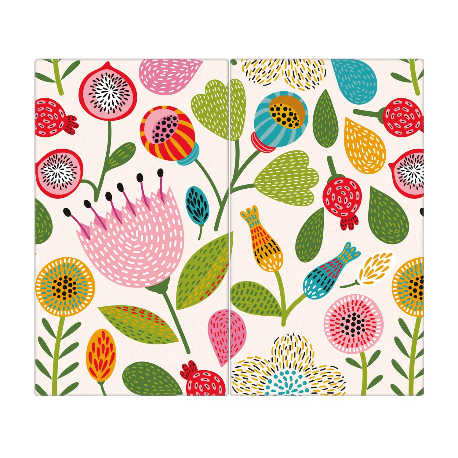 Banjado Herdabdeckplatte Glas 2 Teilig Je 30x52CM Schneidebrett Herdabdeckung Mit Motiv Rosa Kelch Hell