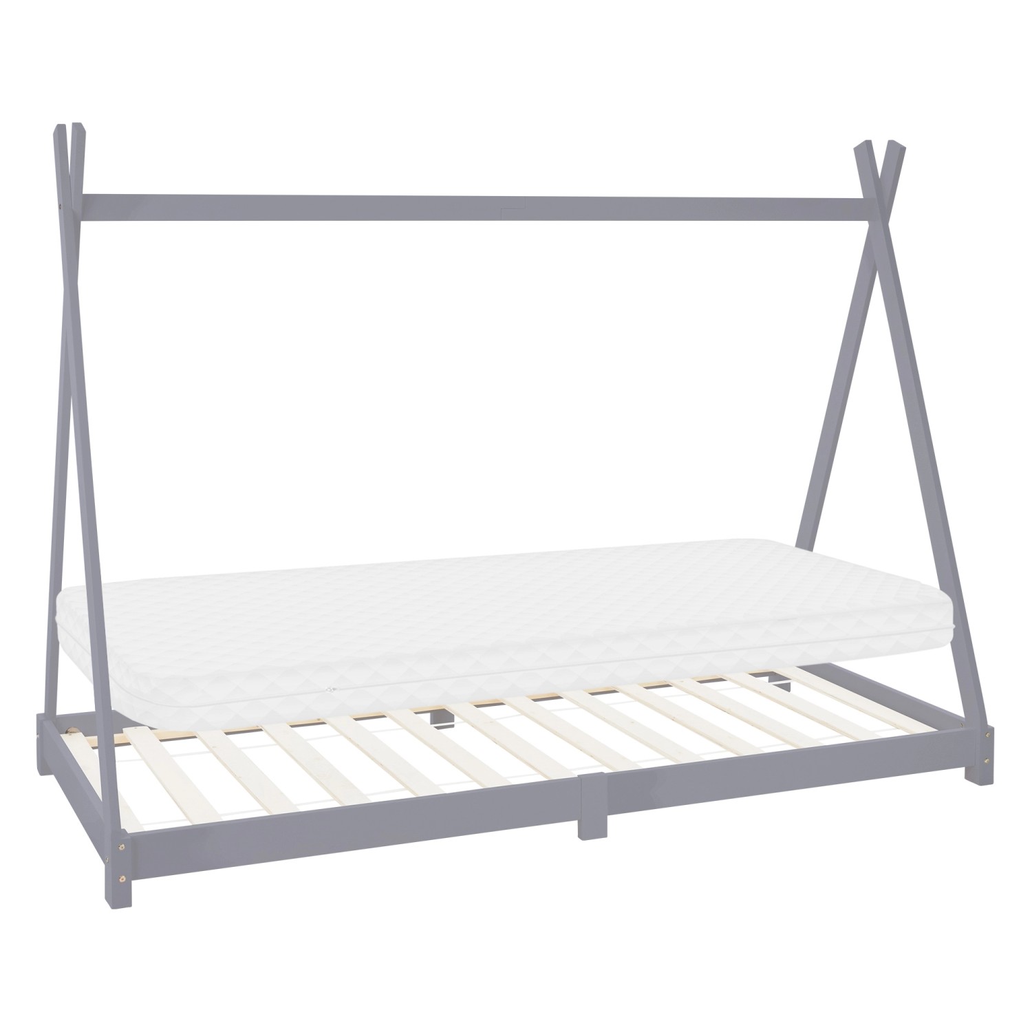 ML-Design Kinderbett Tipi 90x200 cm Hellgrau Lattenrost Matratze H10cm