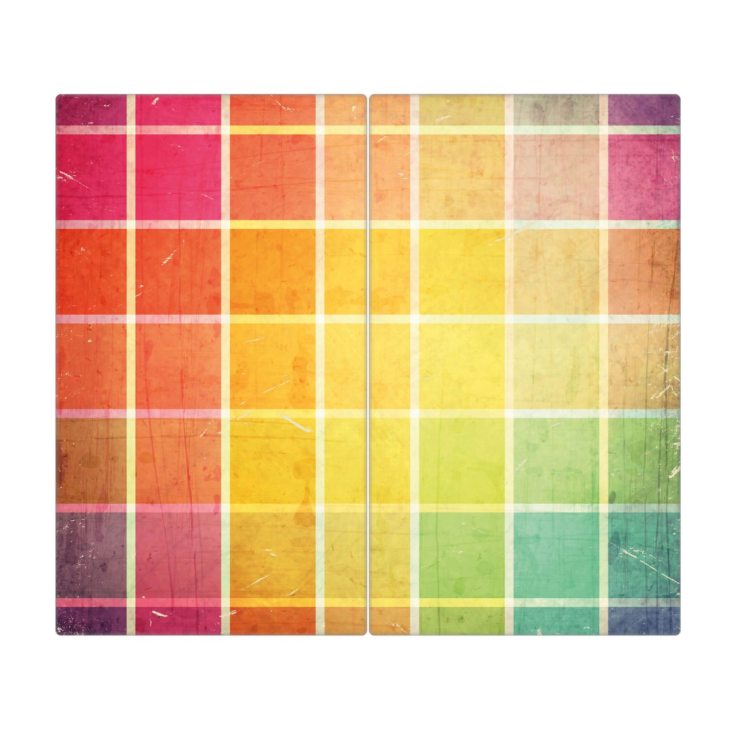 Banjado Herdabdeckplatte Glas 2 Teilig Je 30x52CM Schneidebrett Herdabdeckung Mit Motiv Bunte Glasbausteine